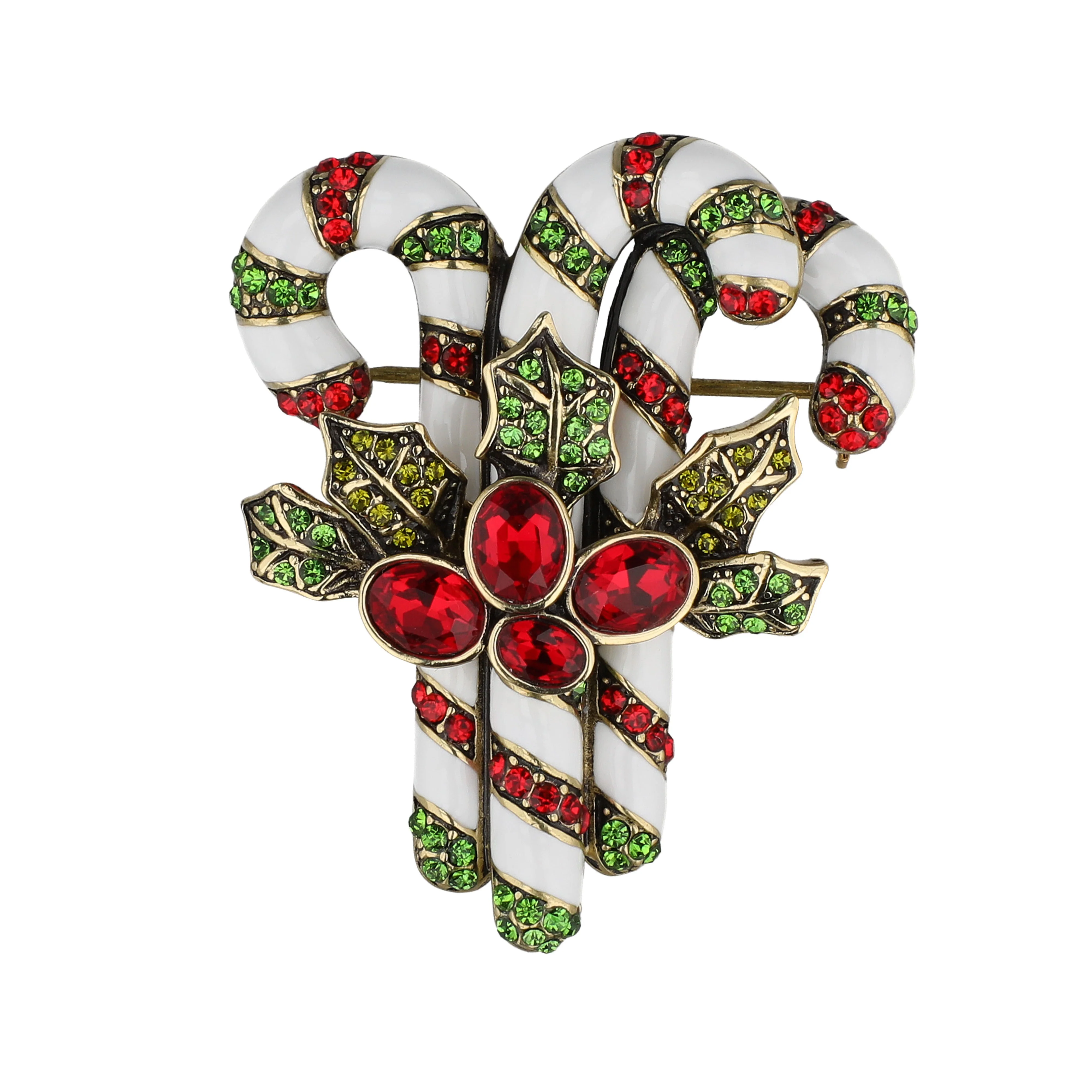 Image of HEIDI DAUS "Peppermint Pretty" Crystal & Enamel Candy Cane Pin/Brooch