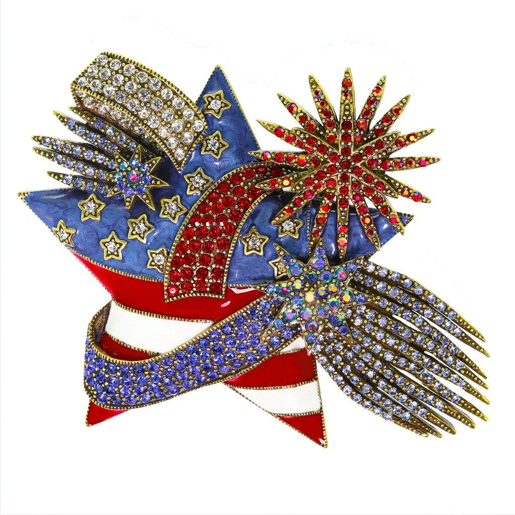 Image of HEIDI DAUS®"Stars & Stripes & Sparkling Nights"Crystal & Enamel Patriotic Pin/Brooch