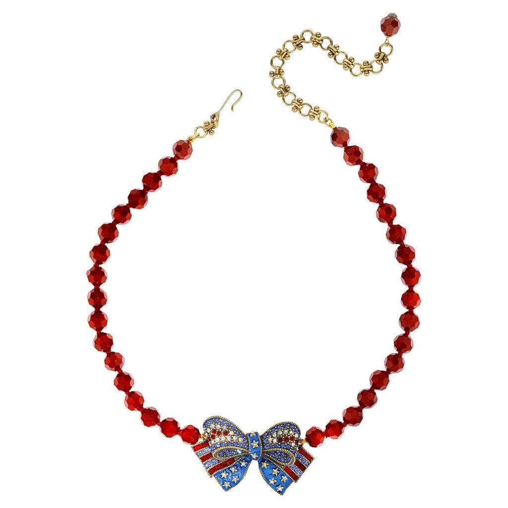 Image of Heidi Daus® “Star-Spangled Bow” Beaded Crystal & Enamel Patriotic Necklace