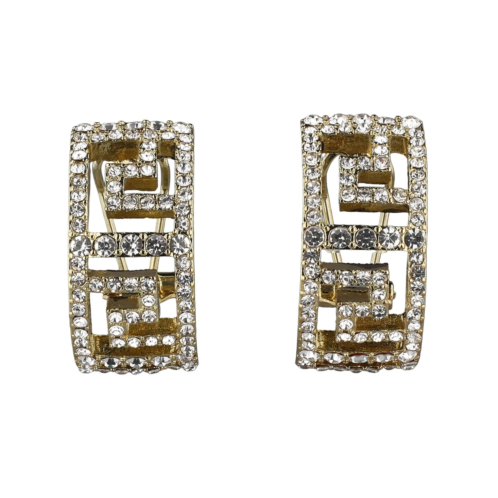 Image of HEIDI DAUS®"Fabulous Greek Key" Crystal Half Hoop Earrings