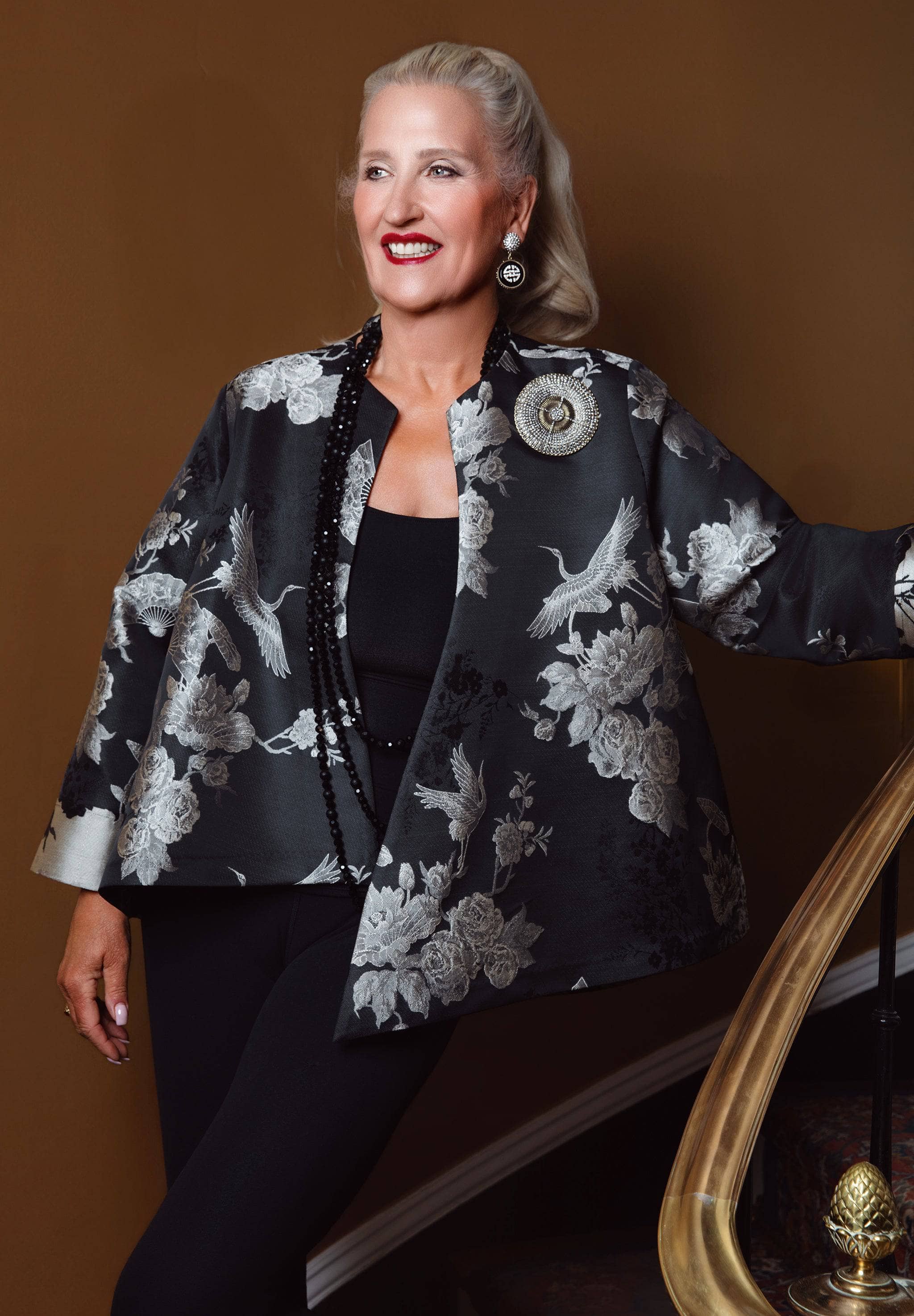 Image of HEIDI DAUS® "Forever Fabulous" Hi Lo Asymmetrical Chinoiserie Print Jacket
