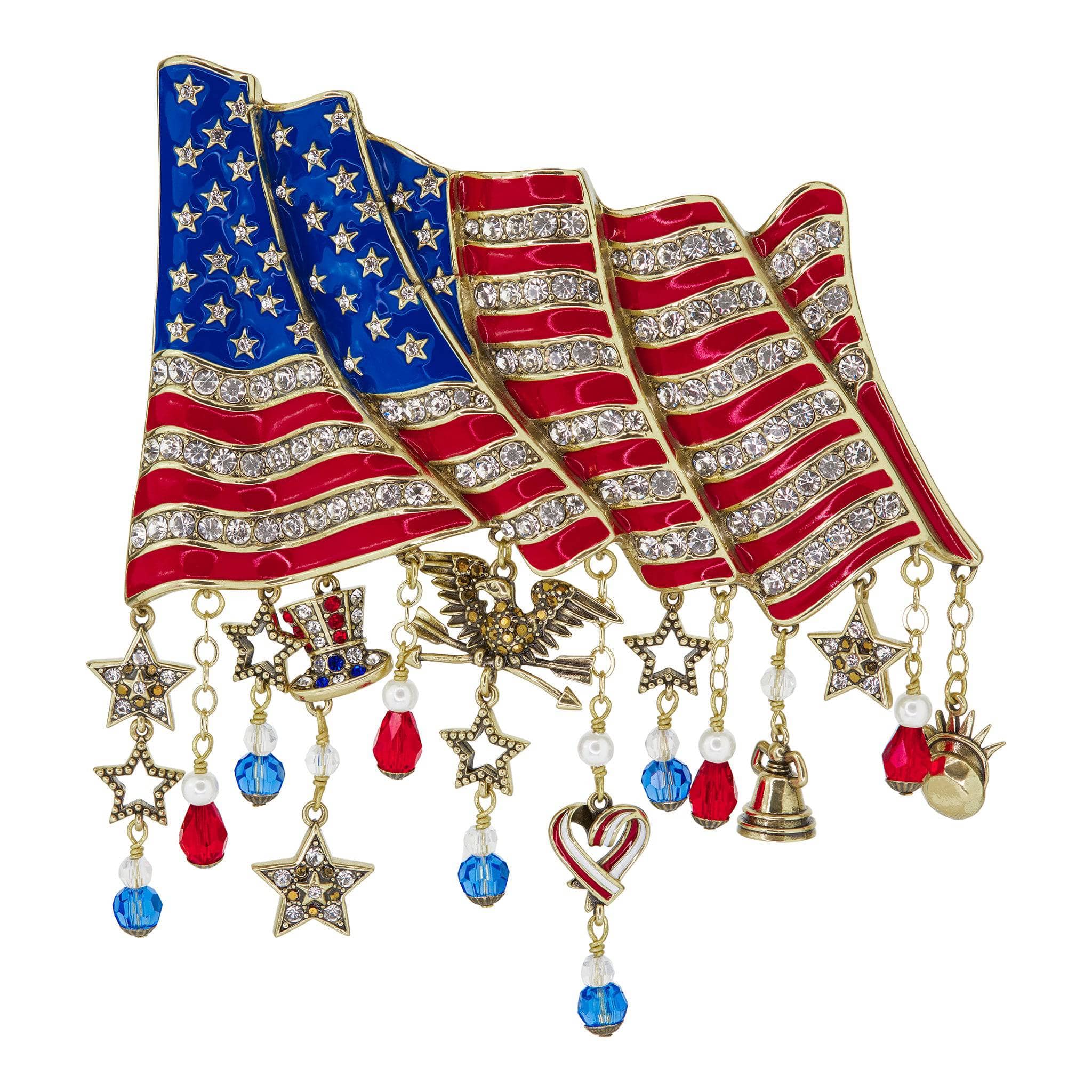 Image of HEIDI DAUS® “Gallantly Streaming” Crystal Flag of Freedom Patriotic Pin/Brooch