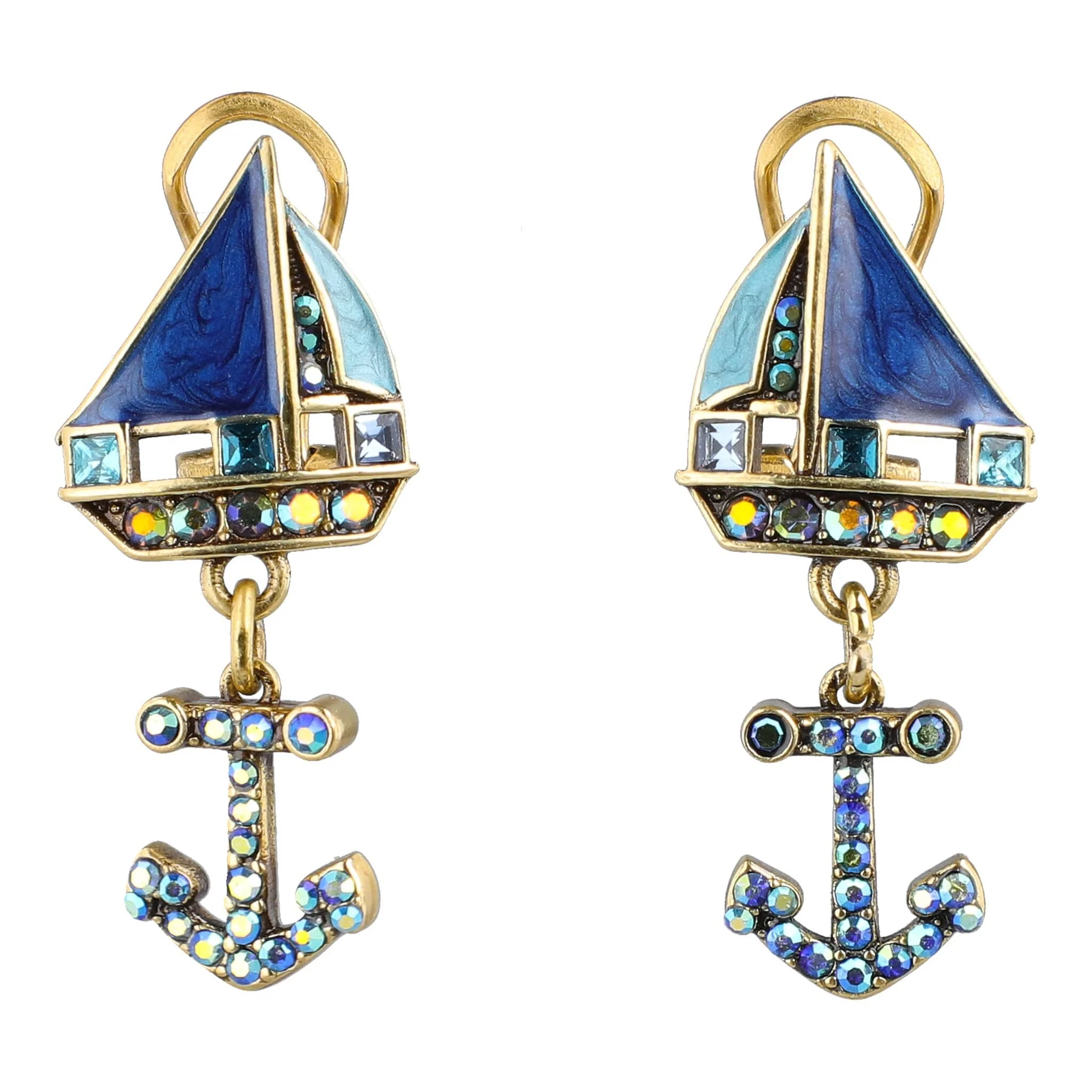 Image of HEIDI DAUS® “Smooth Sailing” Crystal Sailboat & Anchor Drop Earrings