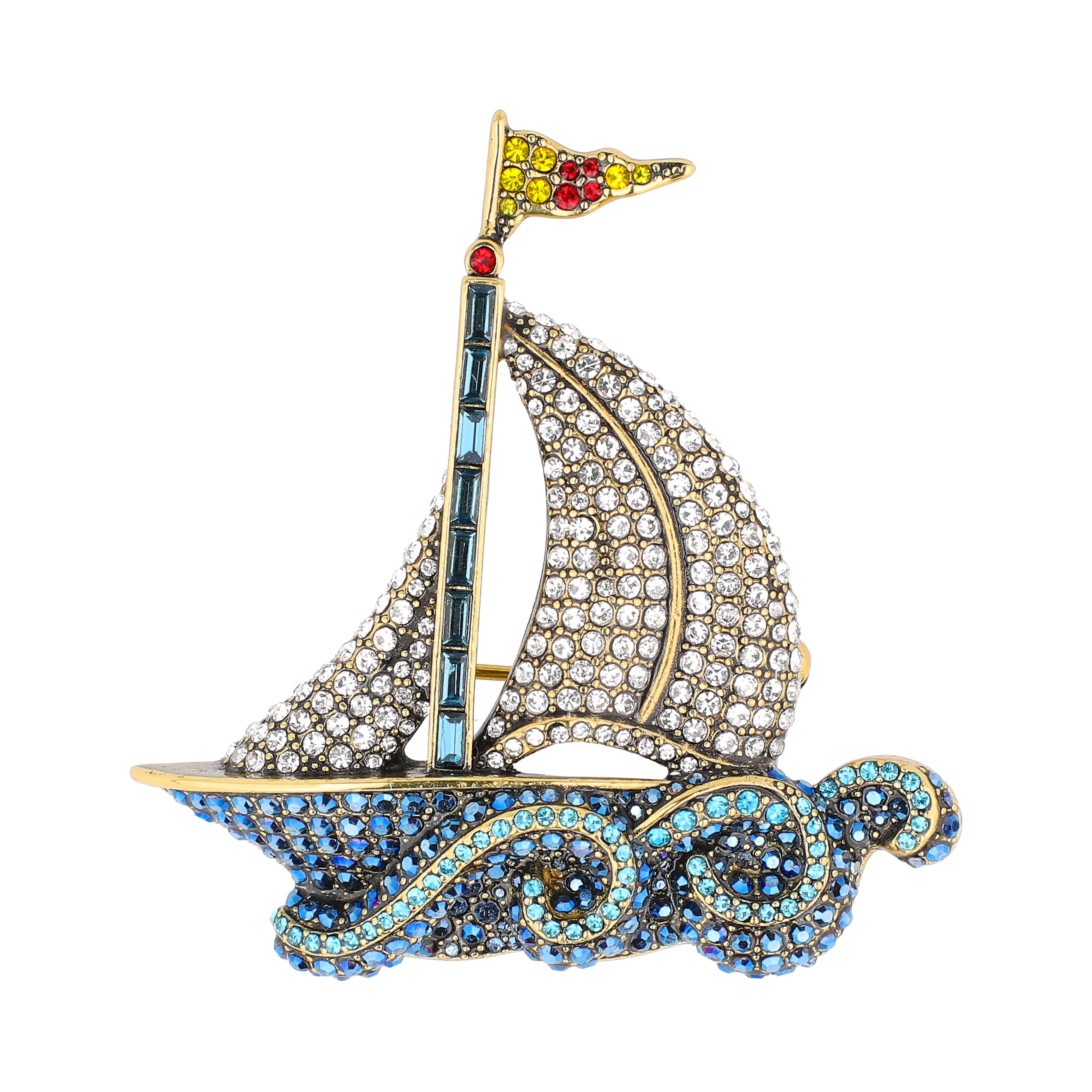 Image of HEIDI DAUS® “Sail Away” Crystal Sailboat & Ocean Wave  Brooch/Pin