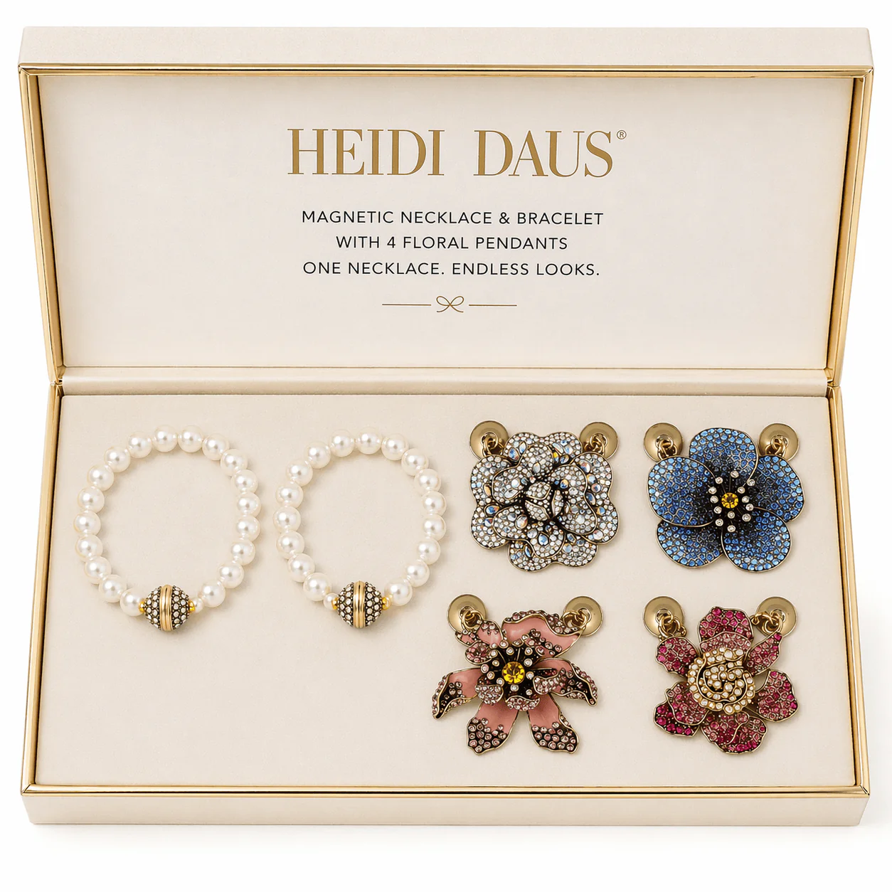 Image of HEIDI DAUS® “Forever in Bloom” Magnetic Floral Bouquet Set – Necklace/Bracelet & 4 Charms (Size Small Only)