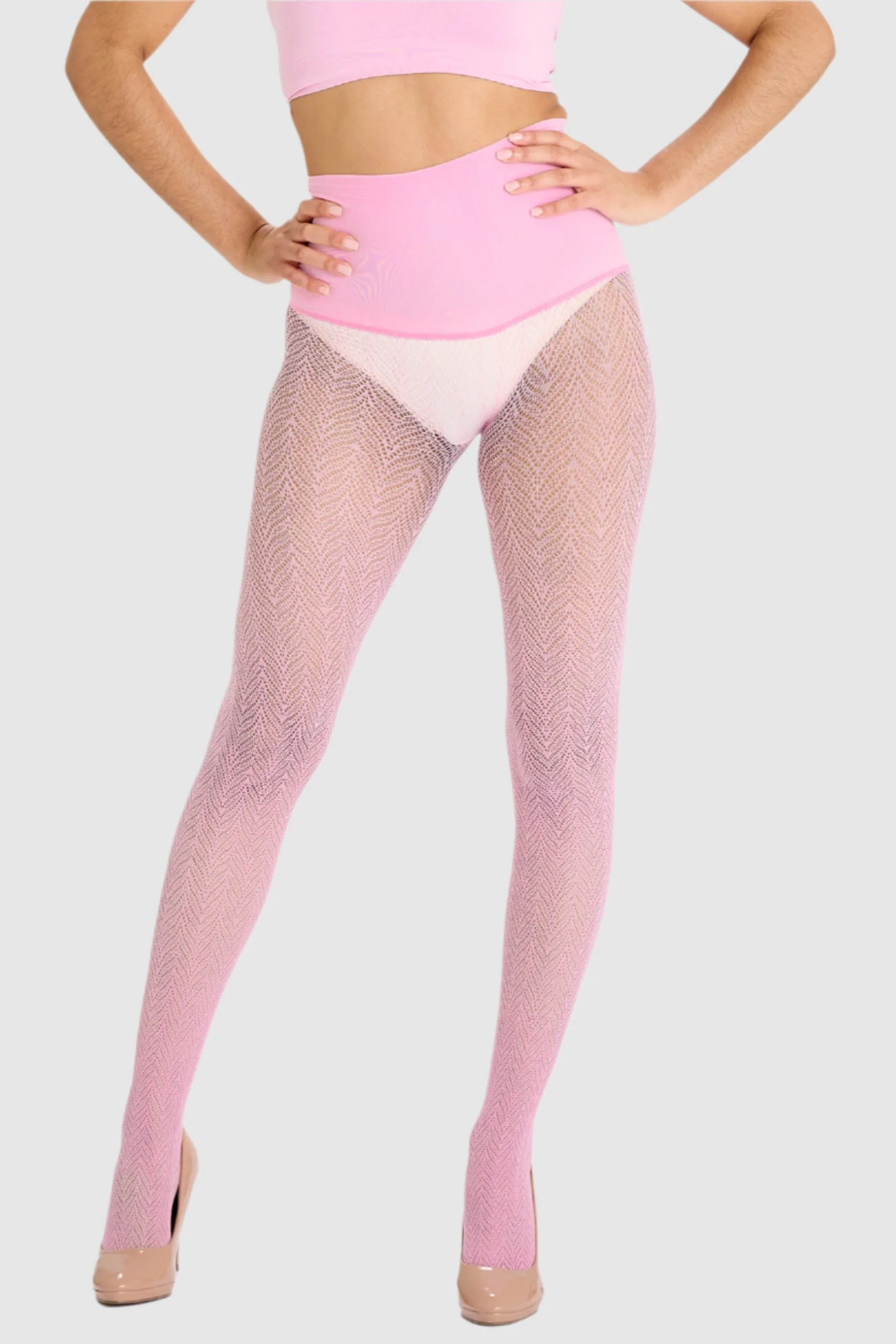 Image of The Herringbone Net Patterned Tights Sherbet Pink