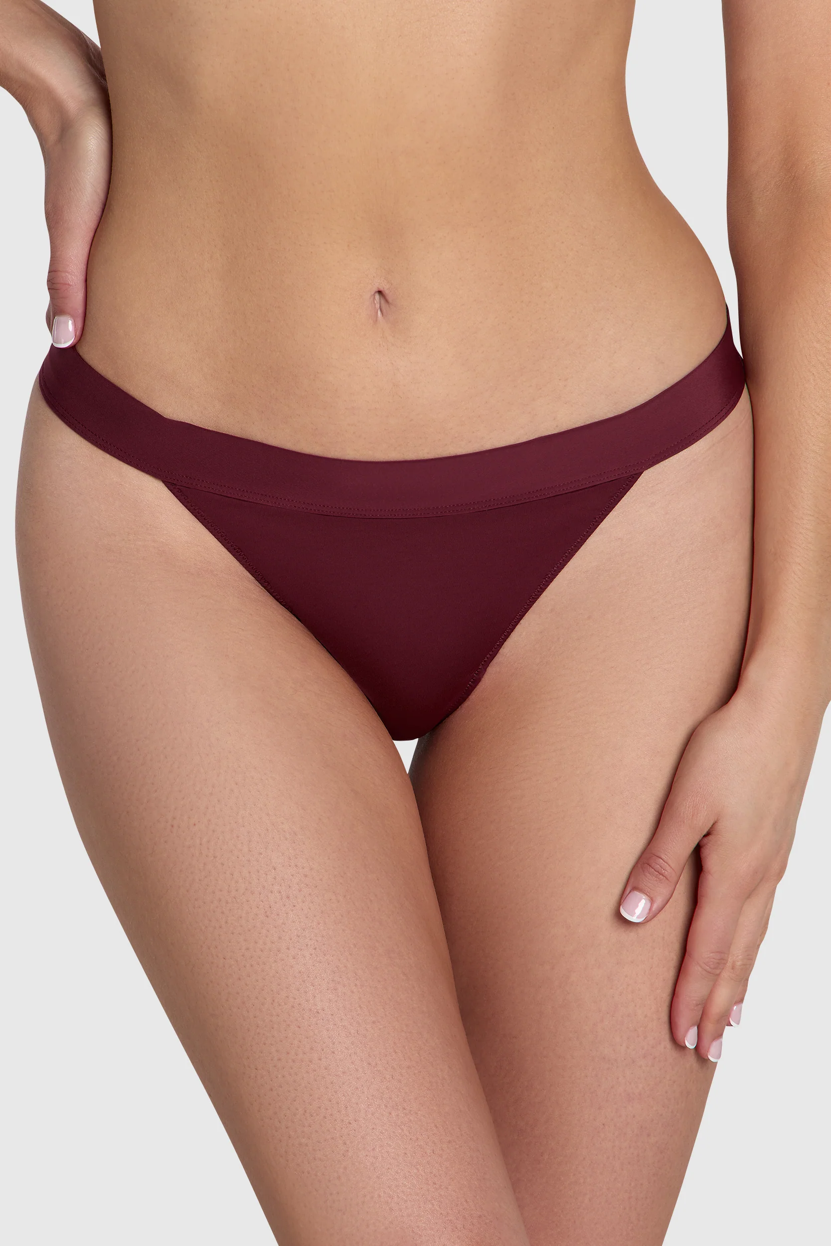 Image of The Bridget Microfibre Lace Tanga Thong Dark Cherry
