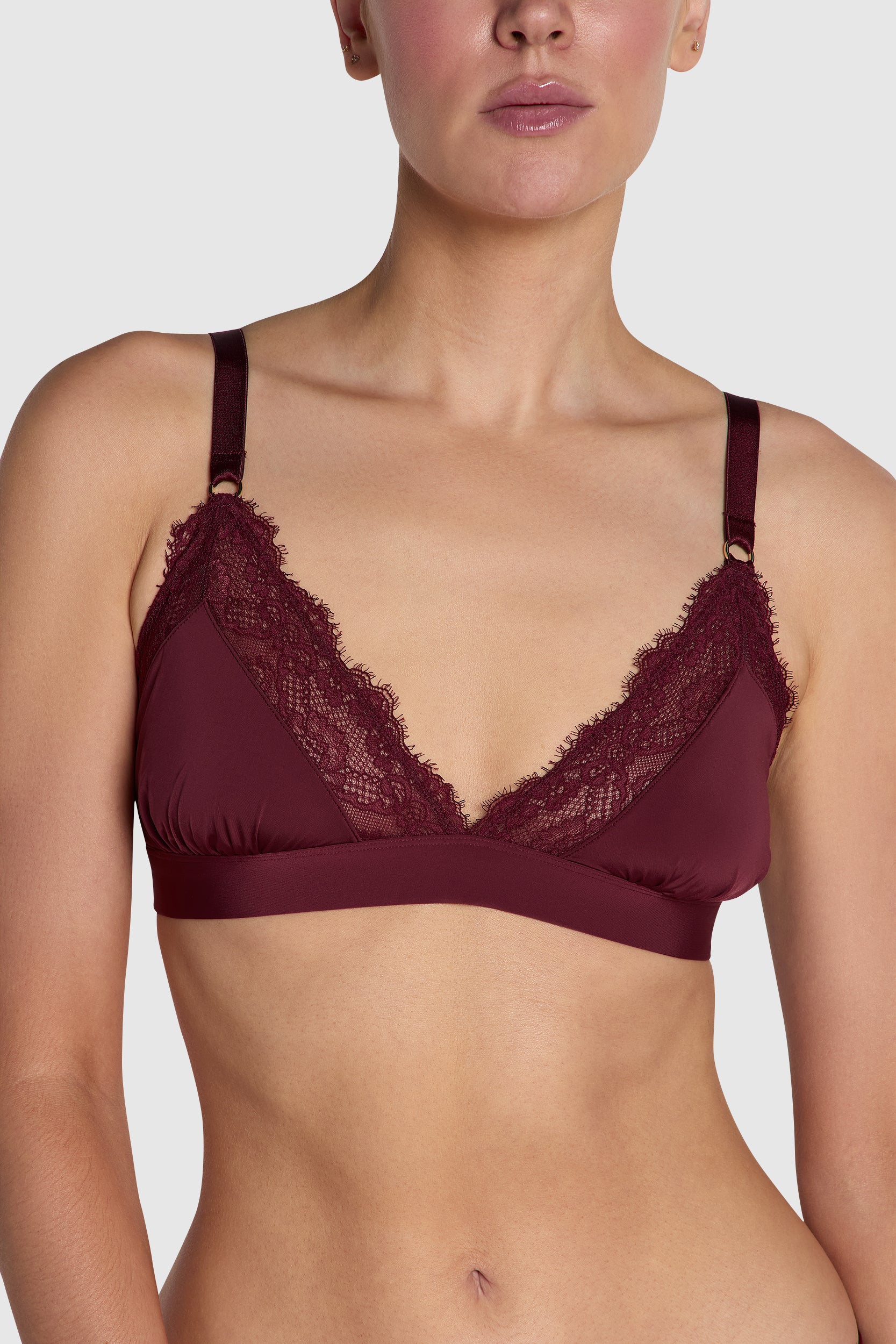 Image of The Bridget Microfibre Lace Triangle Bralette Dark Cherry