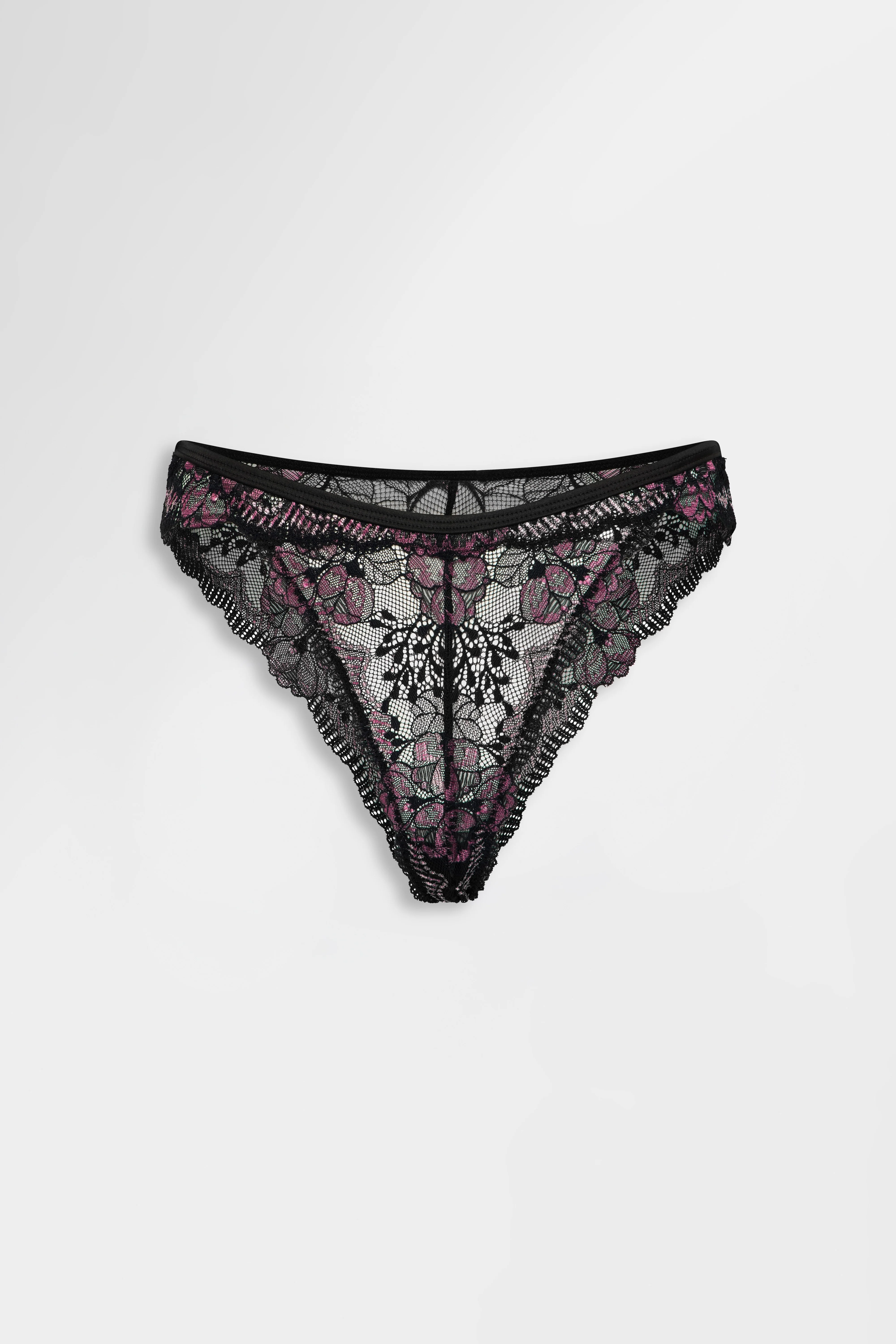 Image of The Remi Two-Tone Lace Brazilian Brief Black & Purple