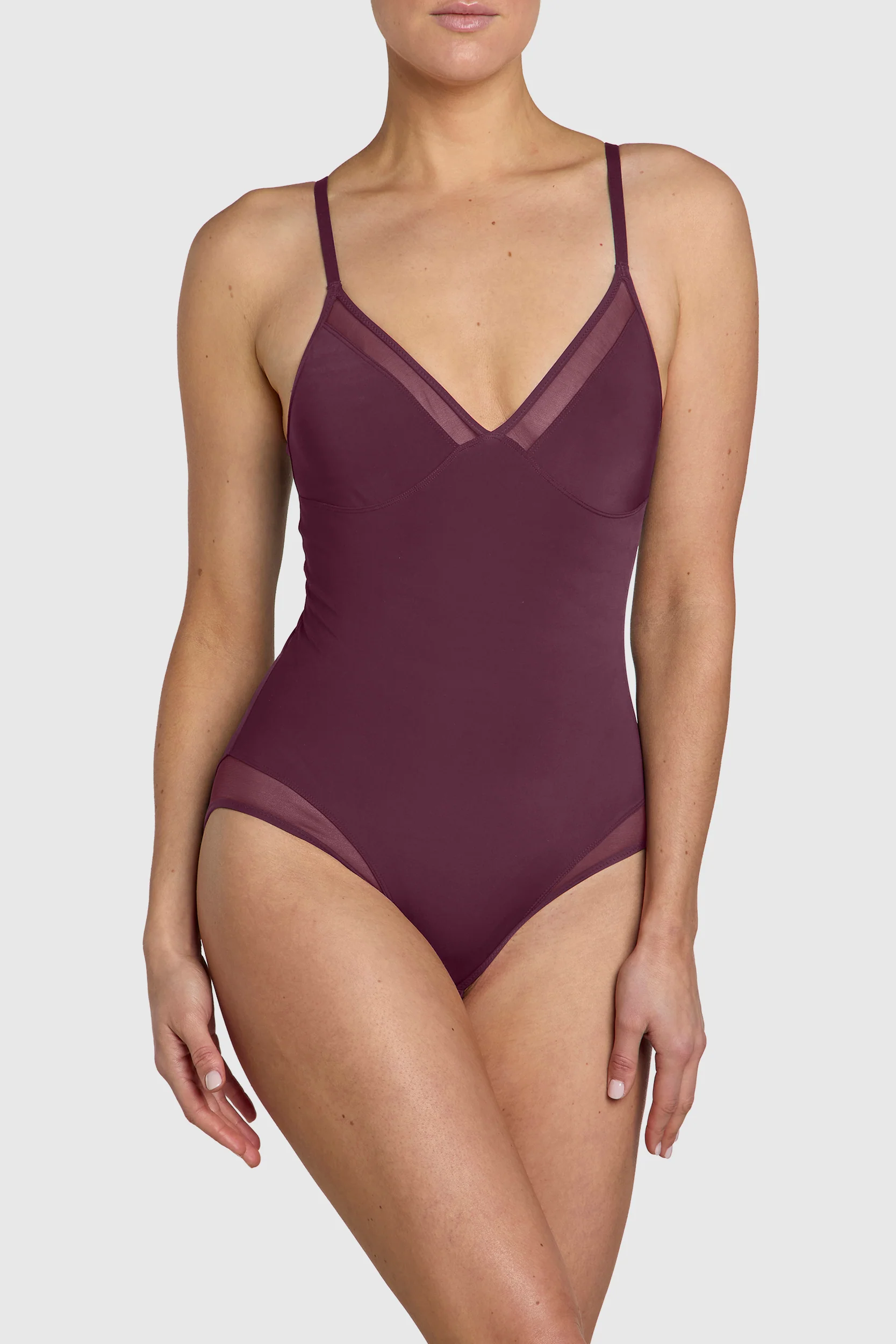 Image of The Sheer Bodysuit Burgundy