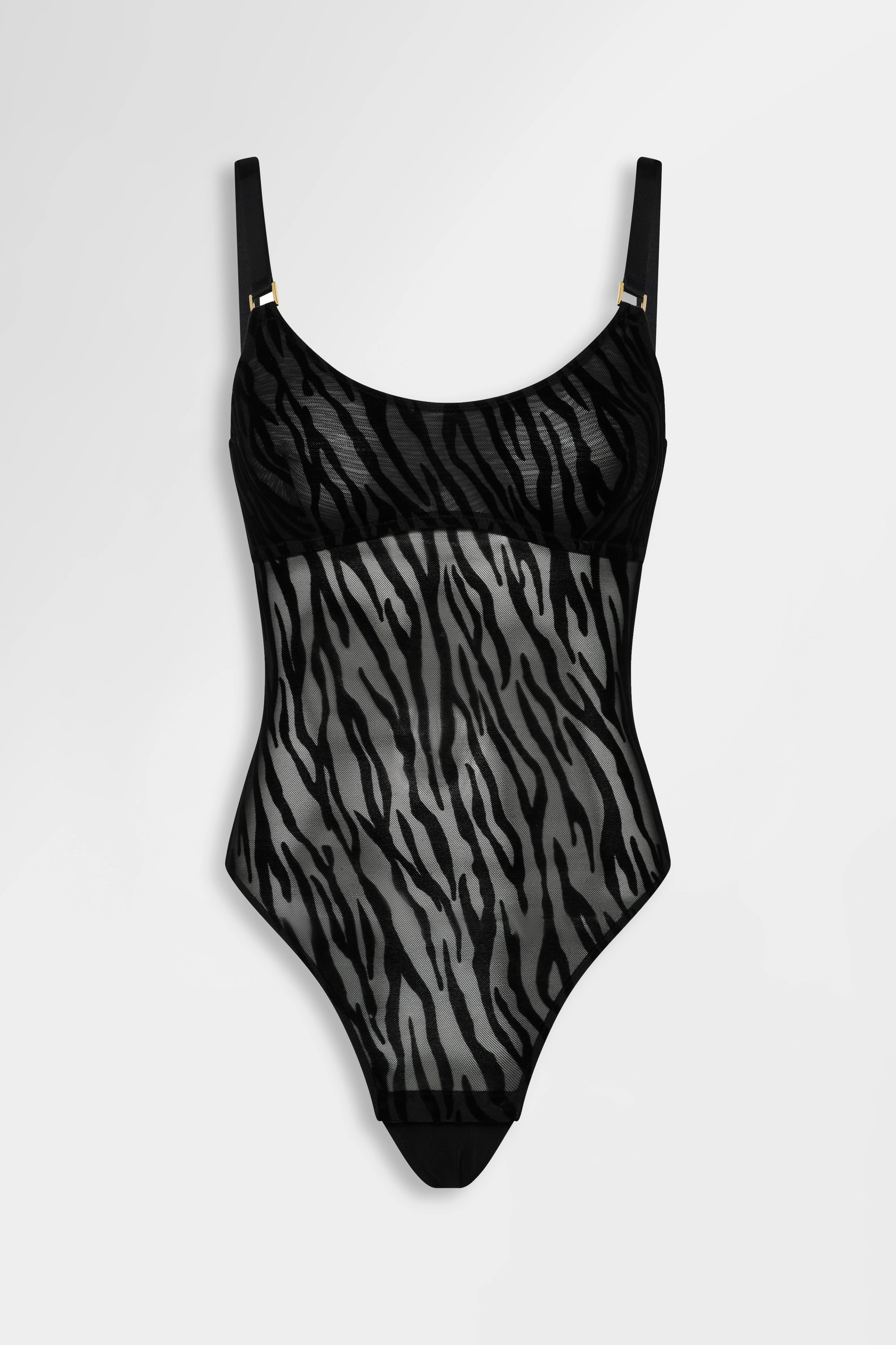 Image of The Nieve Zebra Mesh Bodysuit Black