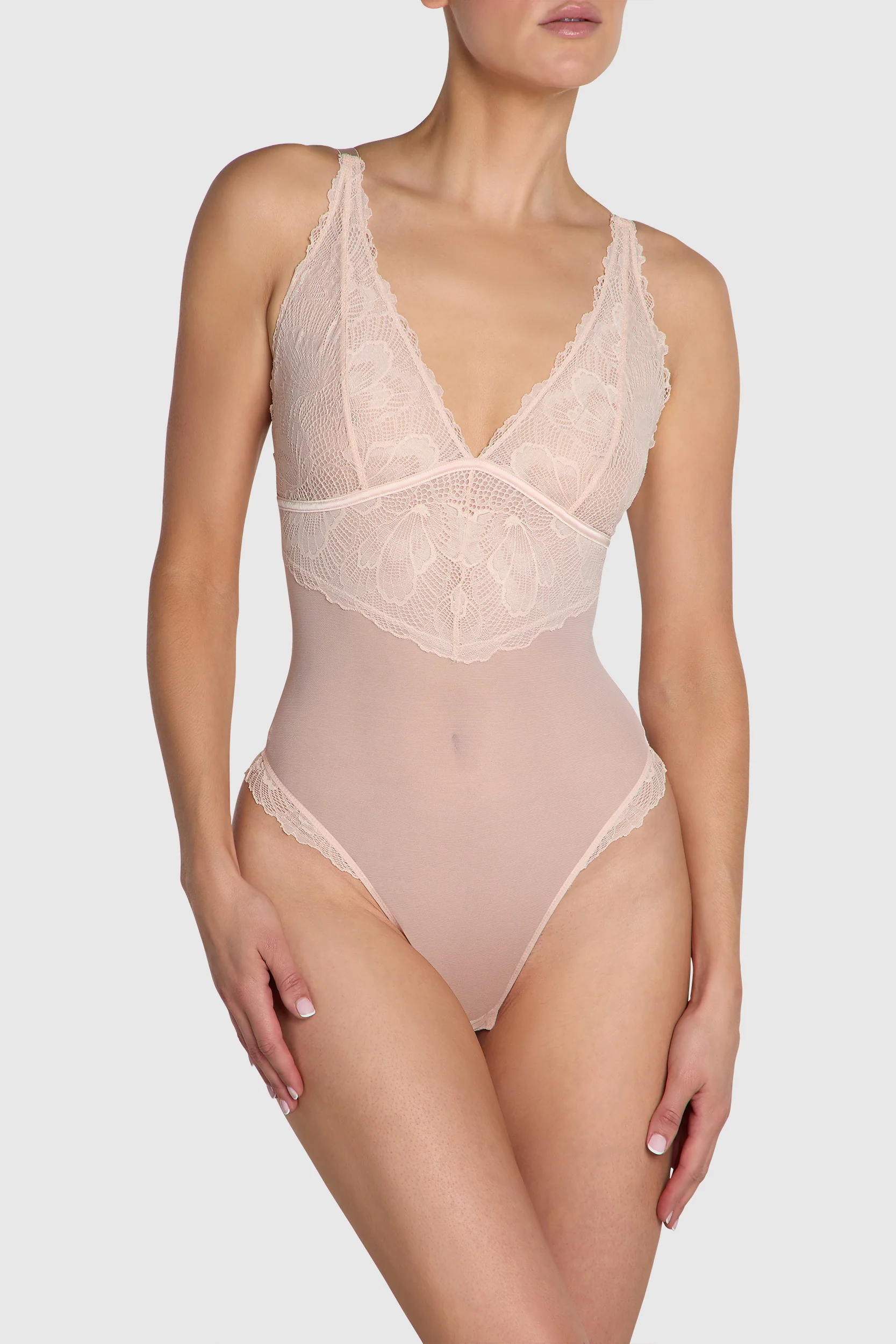 Image of The Dahlia High Apex Lace Bodysuit Shell Pink