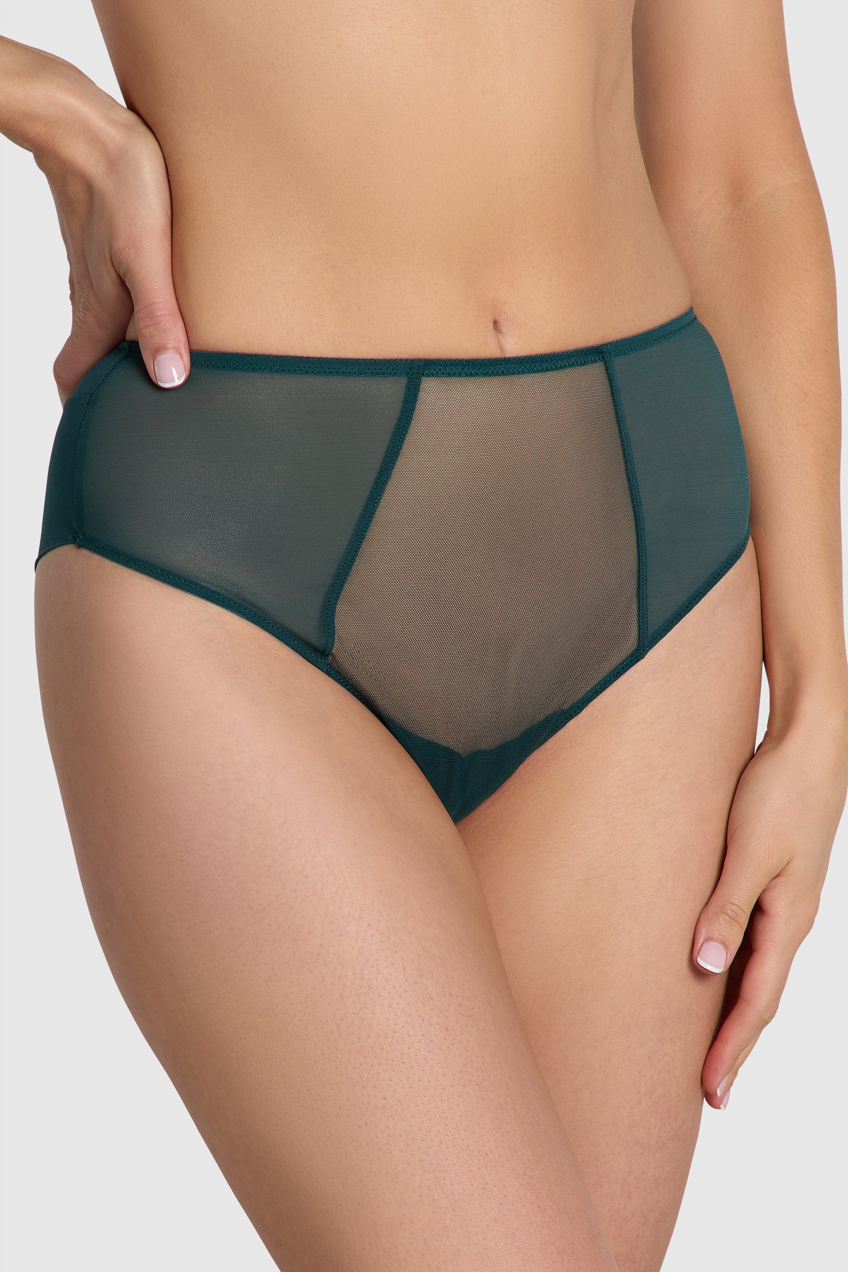 Image of The Anna Sheer Mesh High Waist Brief Dark Teal