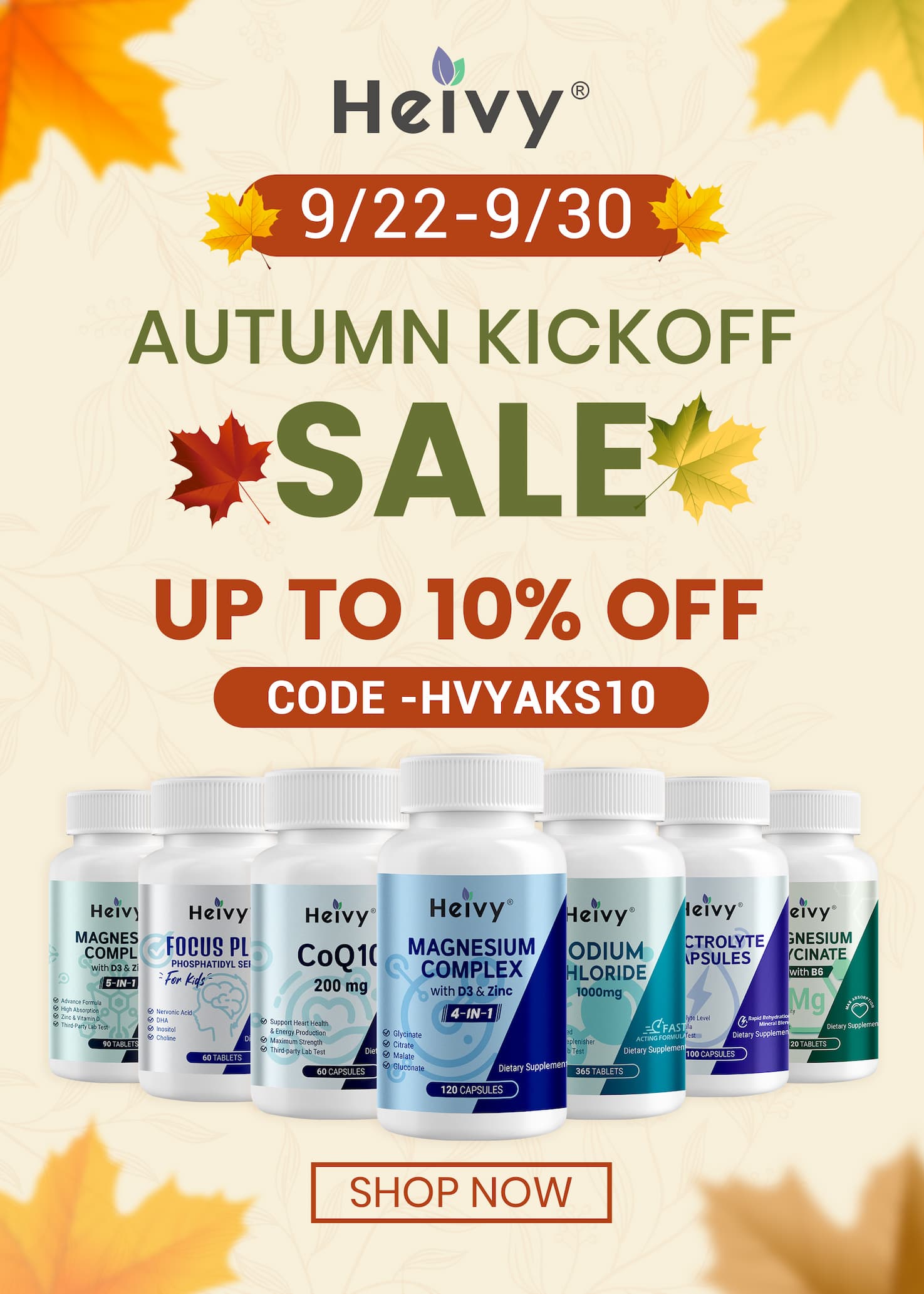 Heivy Kids and Adult Supplements – 10% off special promotion for health and wellness.