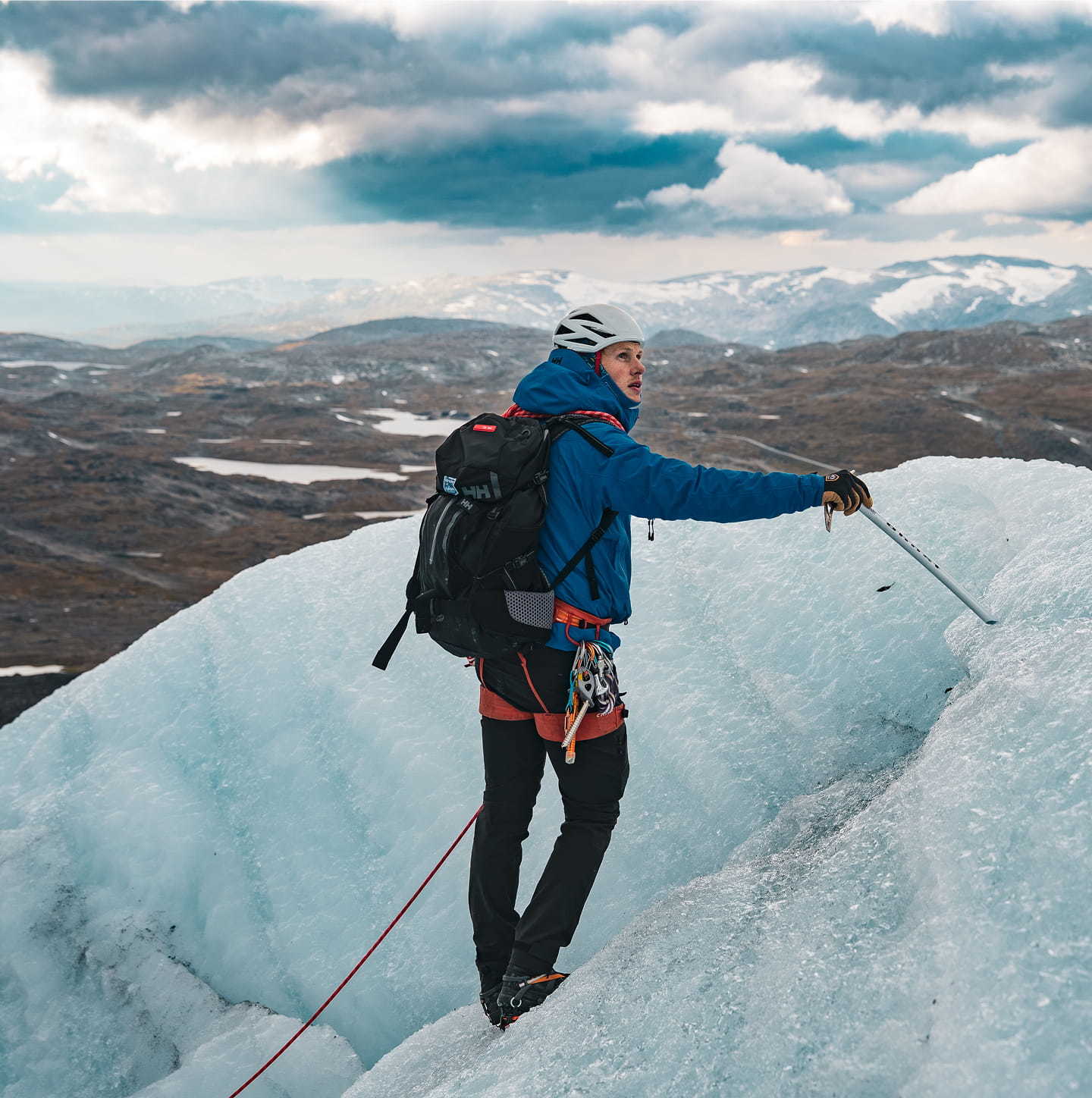 Man using a Helly Hansen backpack
