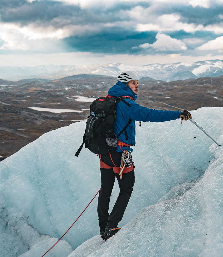 Man using a Helly Hansen backpack