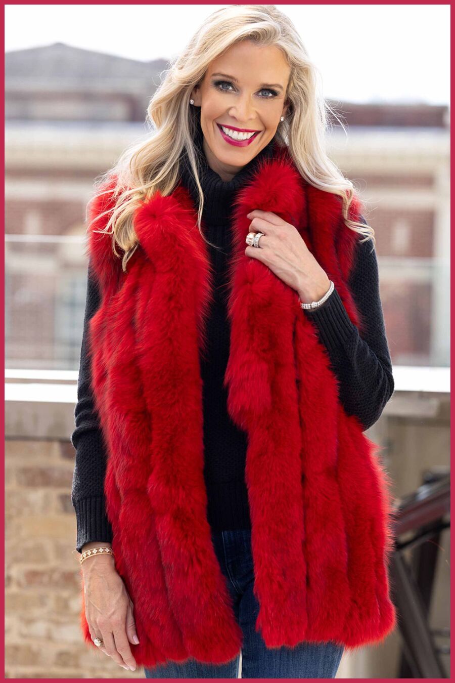 Shop our Fox Fur Vest in Vertical Pattern