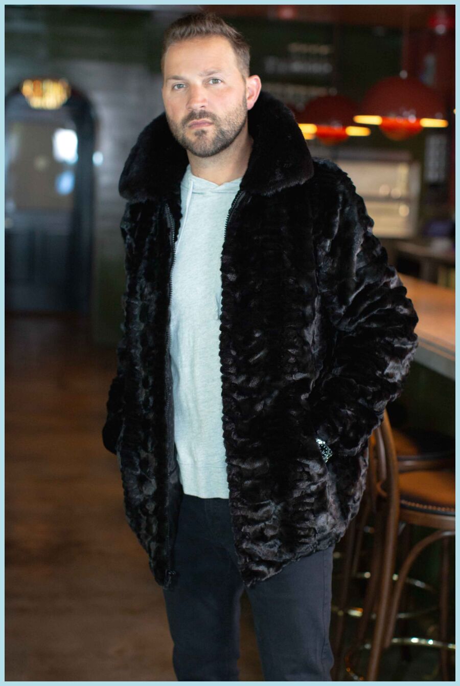 Men's Sheared Sectioned Mink Fur Bomber Jacket