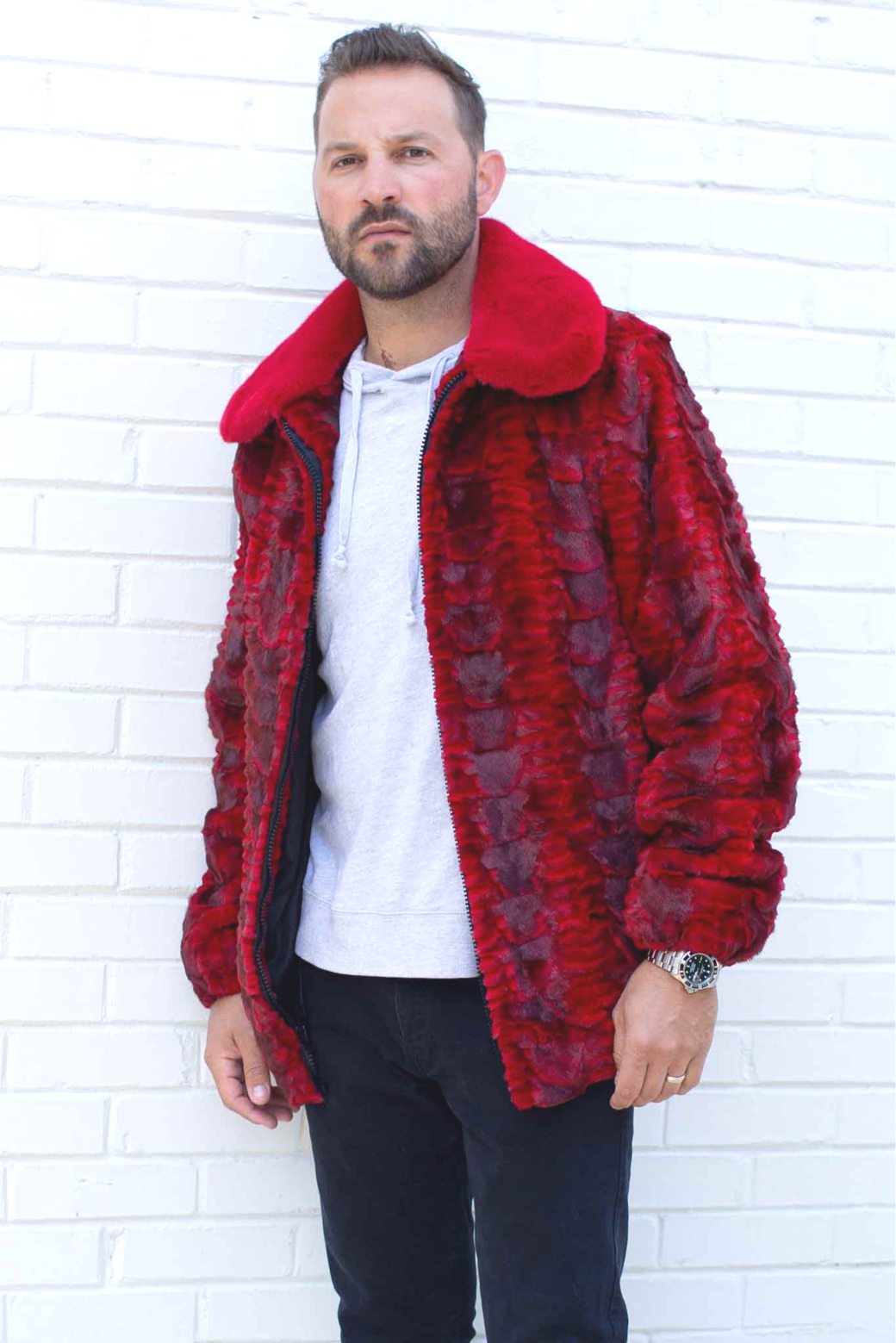 Men's Sheared Sectioned Mink Fur Bomber Jacket
