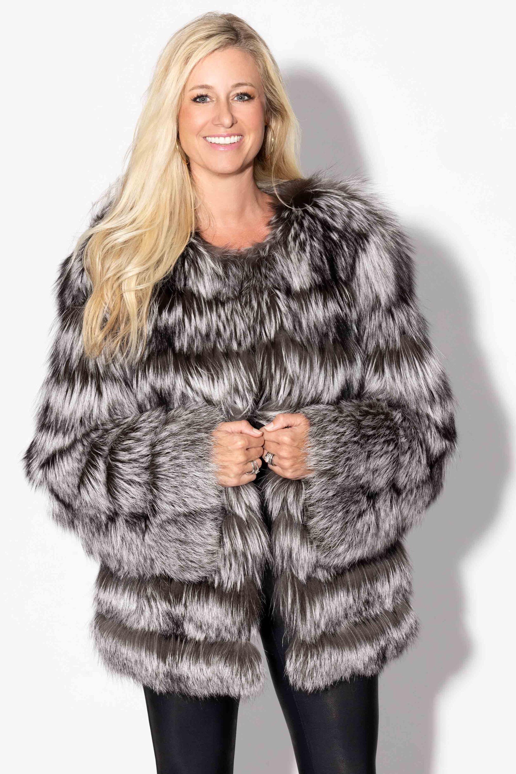Fox Fur Jacket with Horizontal Pattern