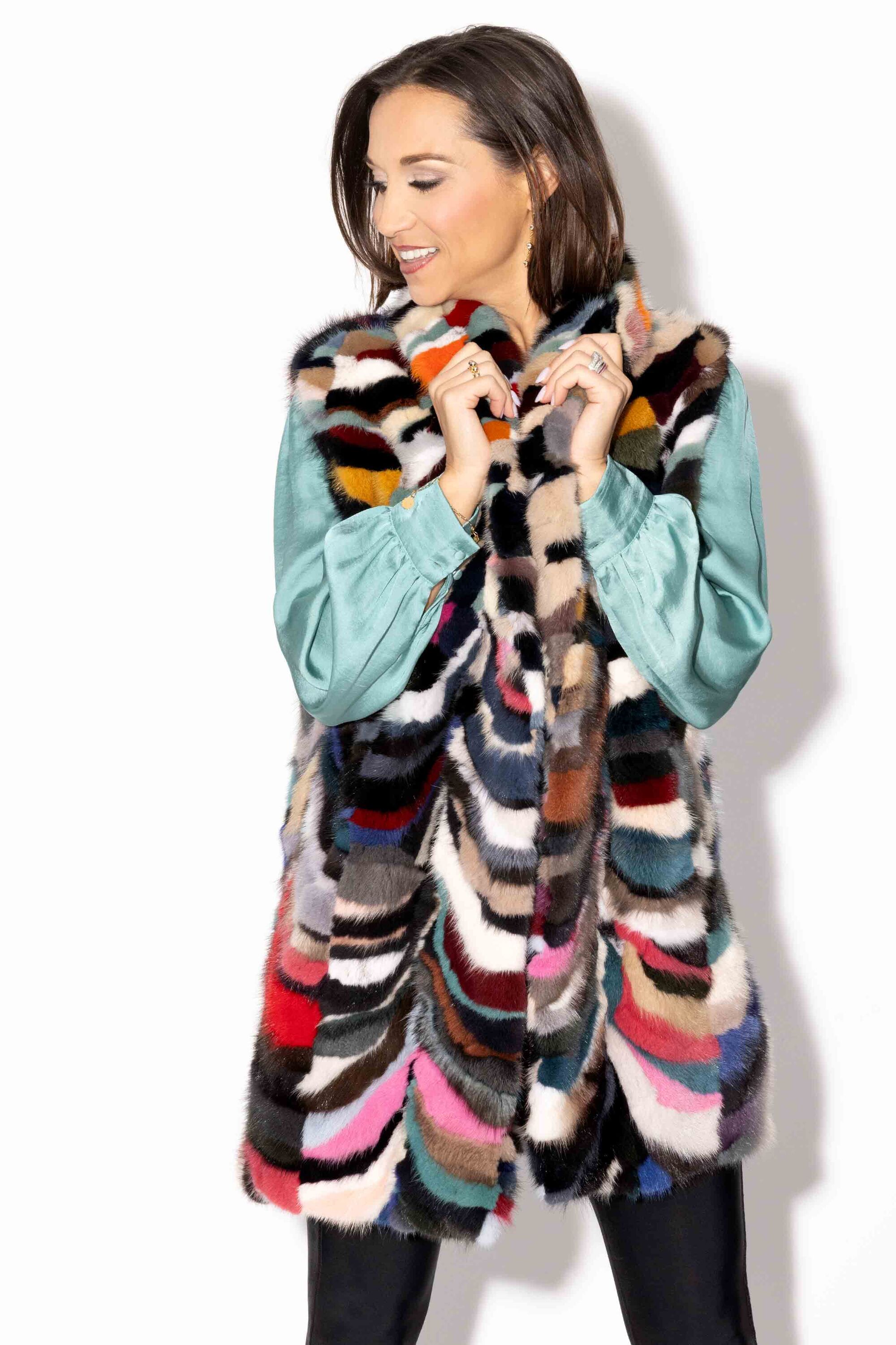 Sectioned Mink Fur Vest with Shawl Collar