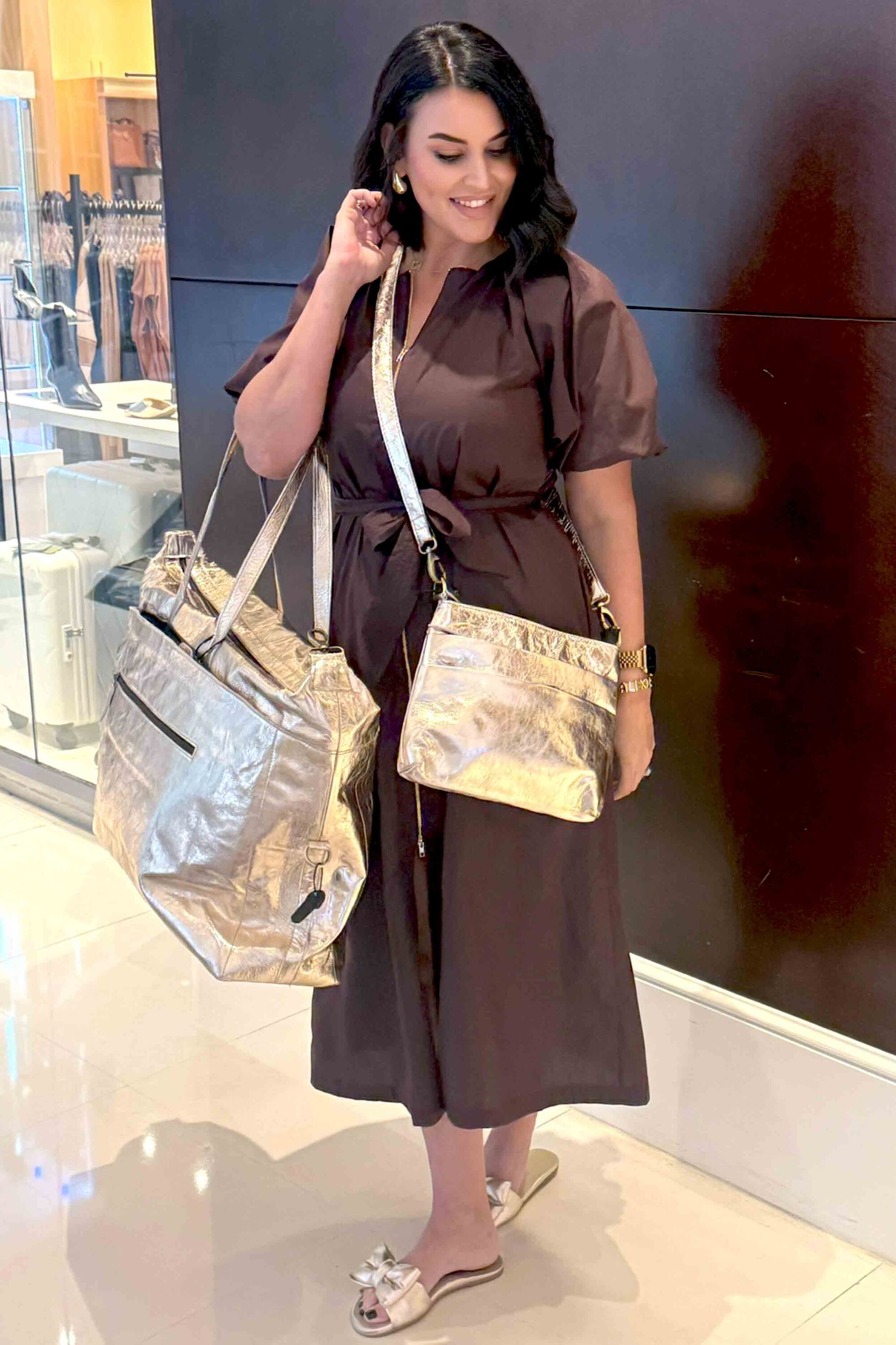 Foil Leather Weekend Bag & Crossbody Purse