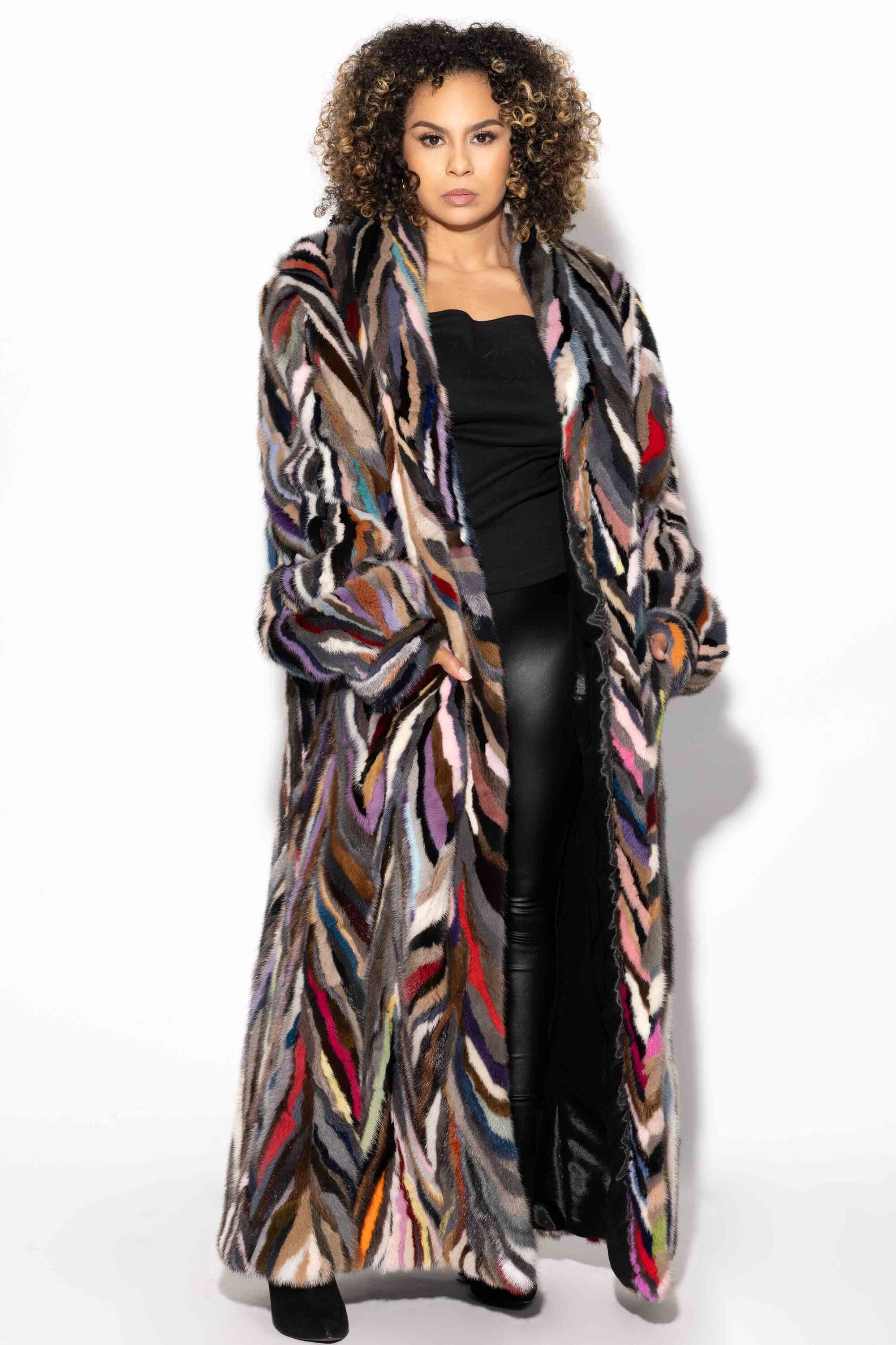 Full length sectioned mink fur coat