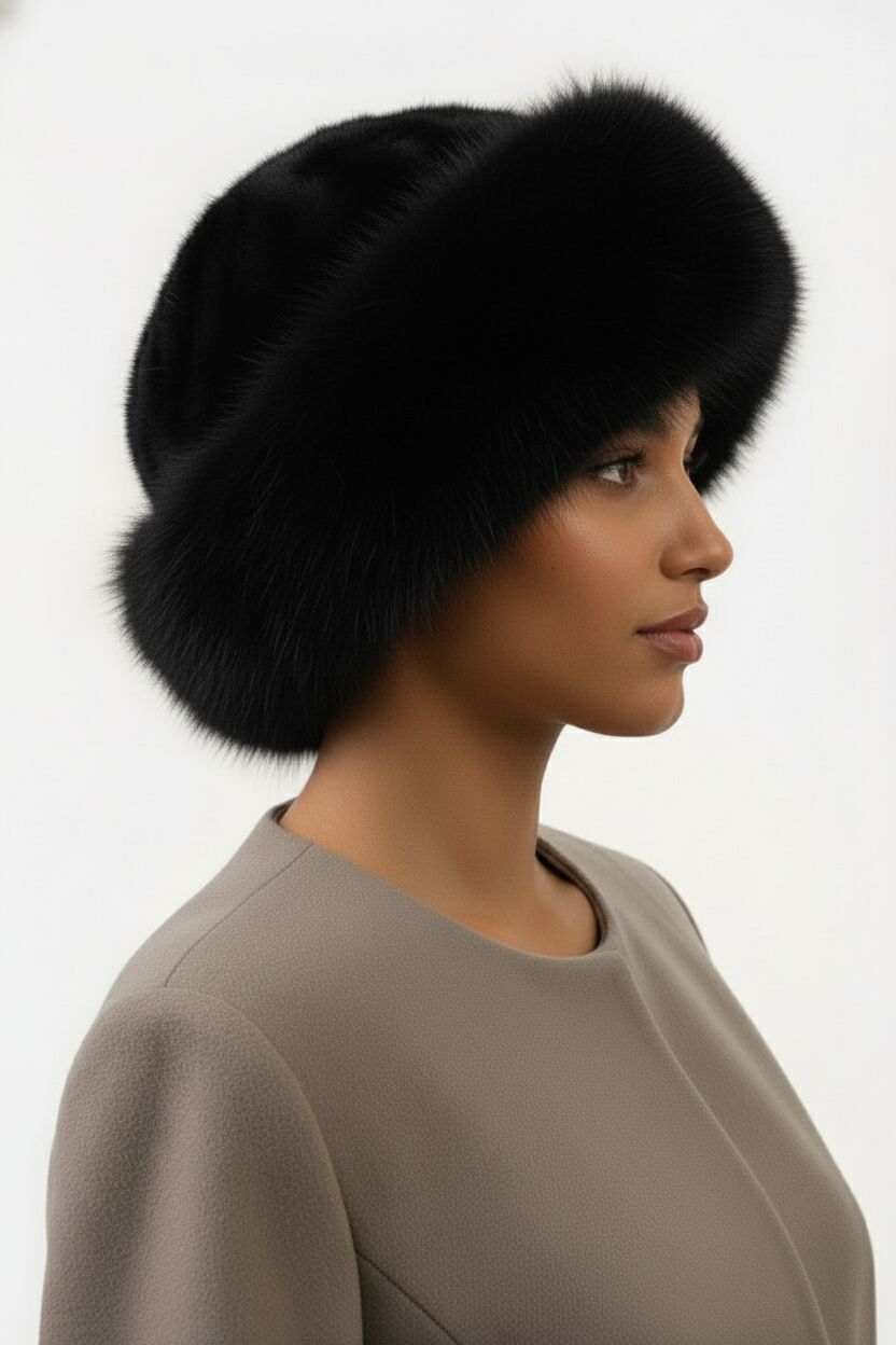 Ranch Sectioned Mink Fur Hat with Fox Fur Trim