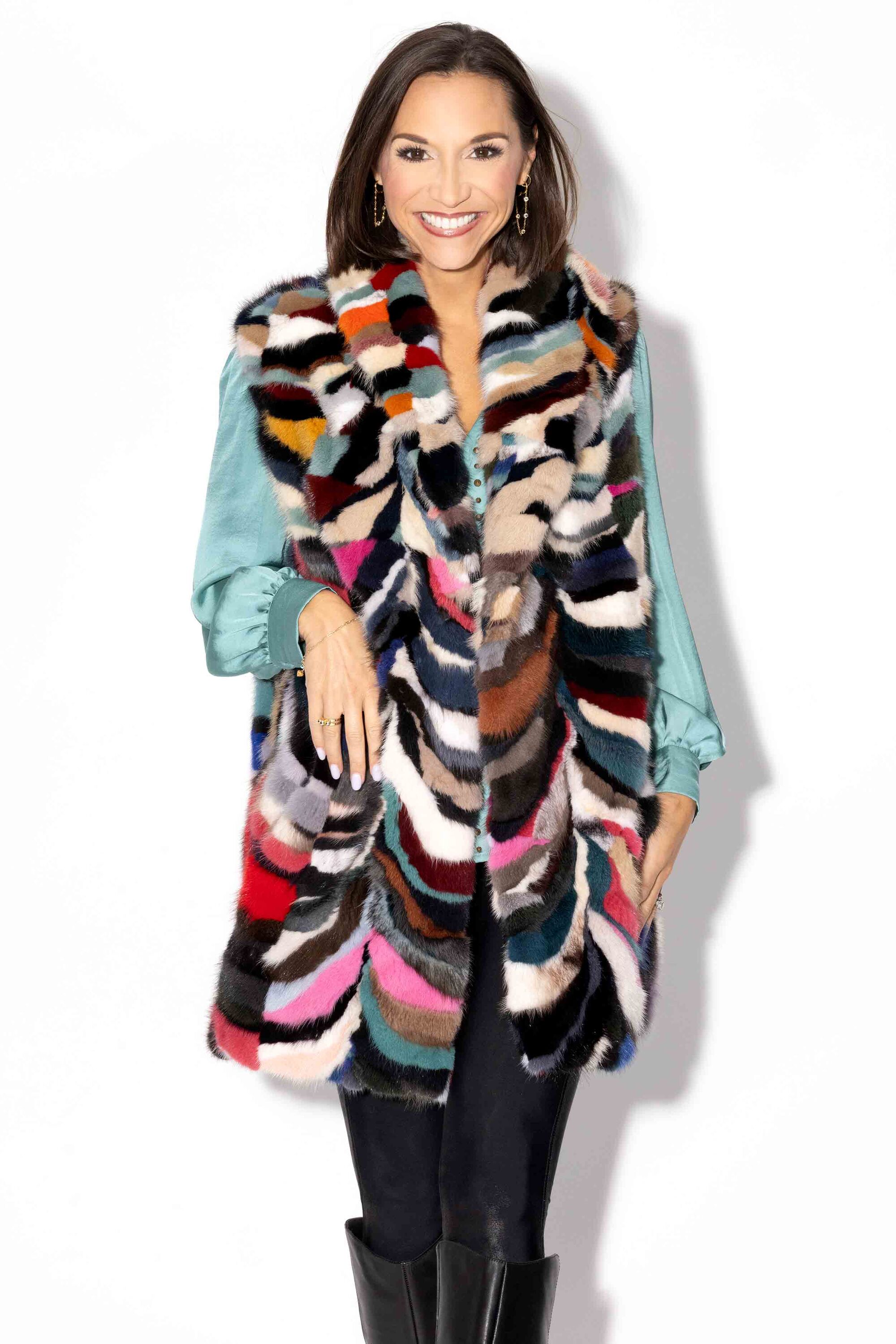 Sectioned Mink Fur Vest with Shawl Collar