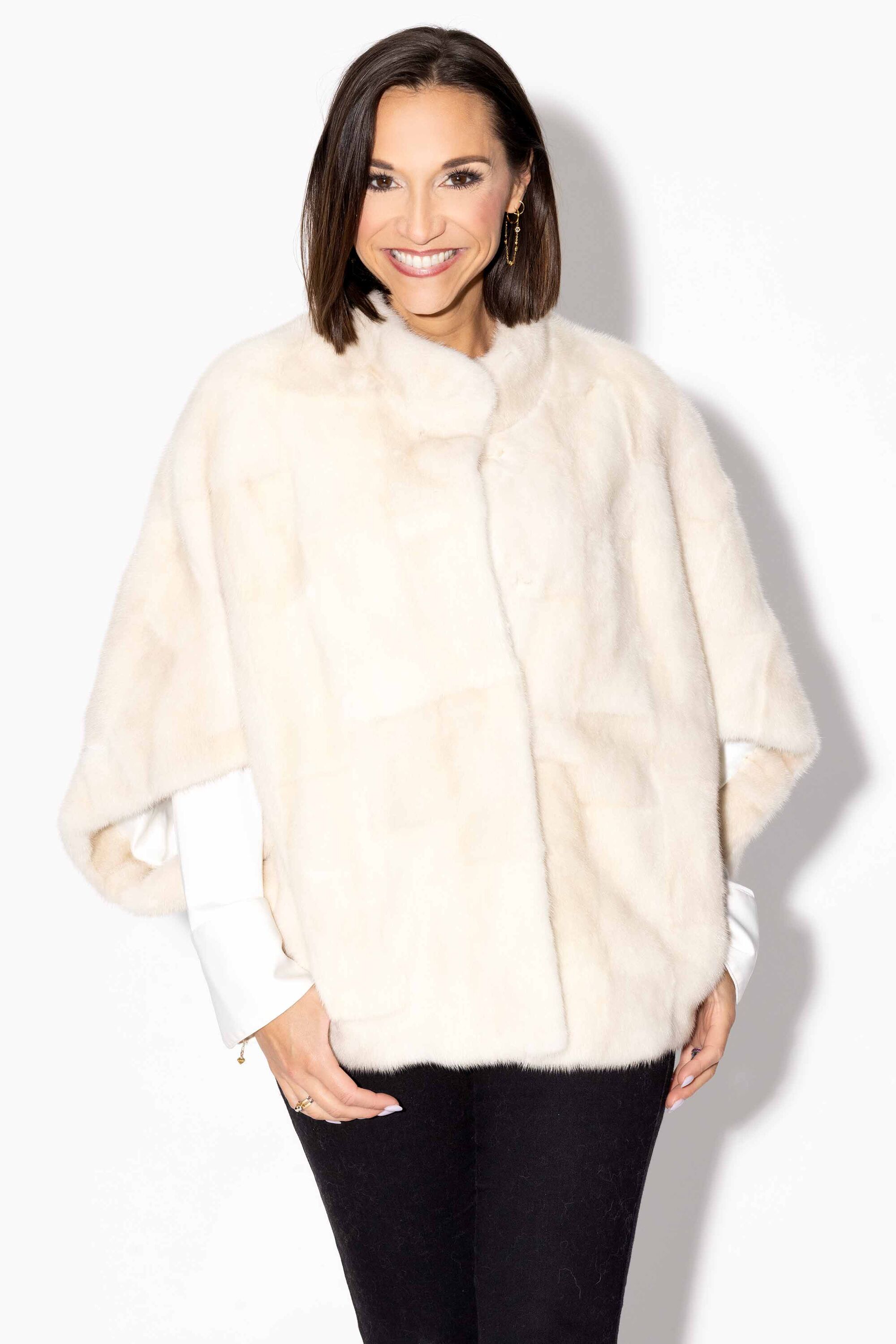 Sectioned Mink Fur Cape with Standup Collar