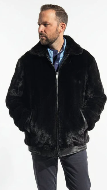 Reversible Men’s Mink Fur to Leather Bomber Jacket