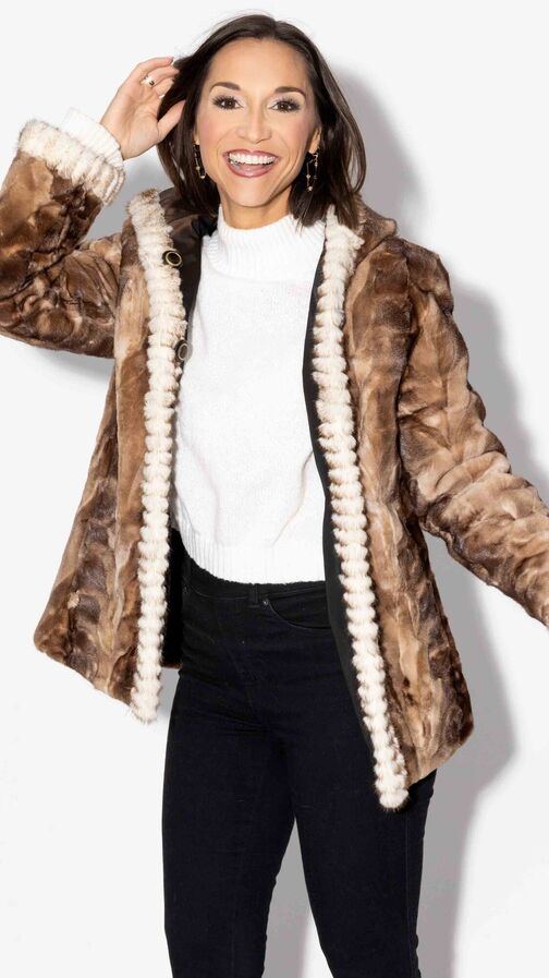 Reversible Sheared Sectioned Mink Fur Jacket with Hood