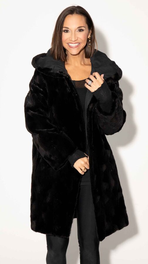 Reversible Sheared Sectioned Mink Fur Stroller with Hood