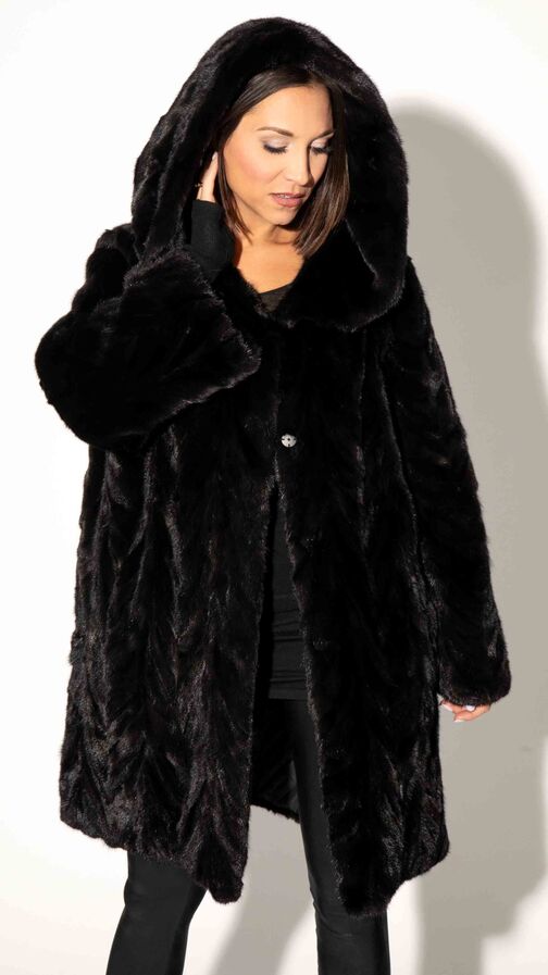 Reversible Sectioned Blackglama Mink Fur Stroller with Hood