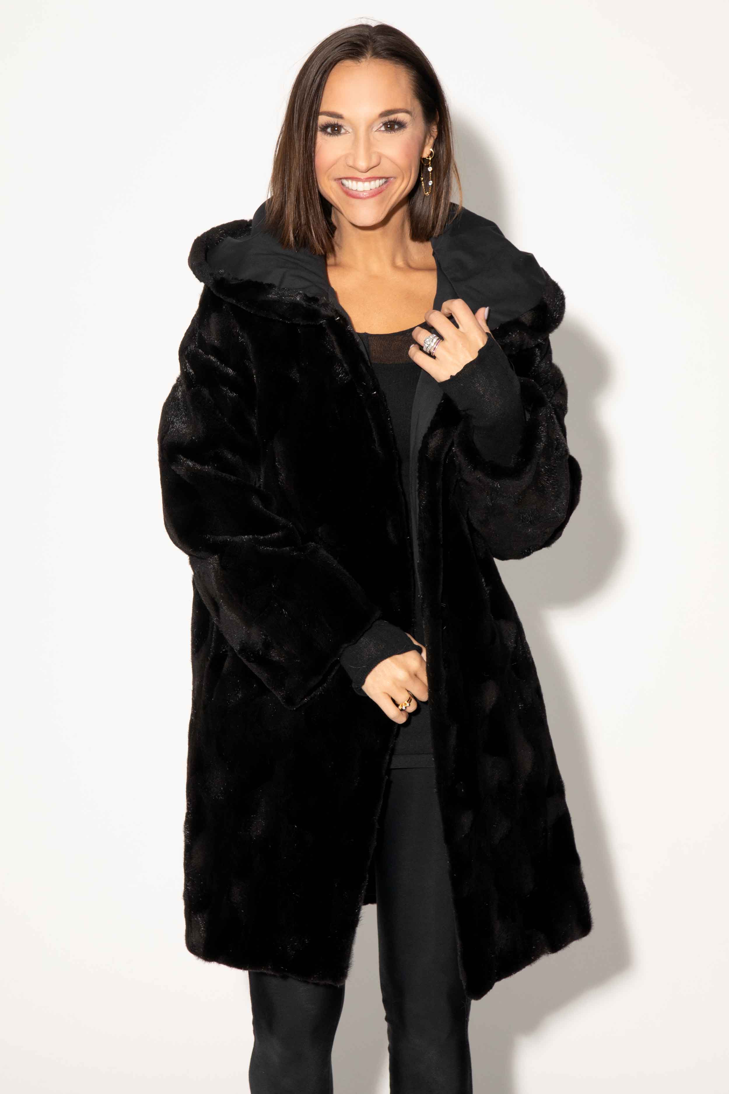 Reversible Sheared Sectioned Mink Fur Stroller with Hood | Only $1199 with discount!
