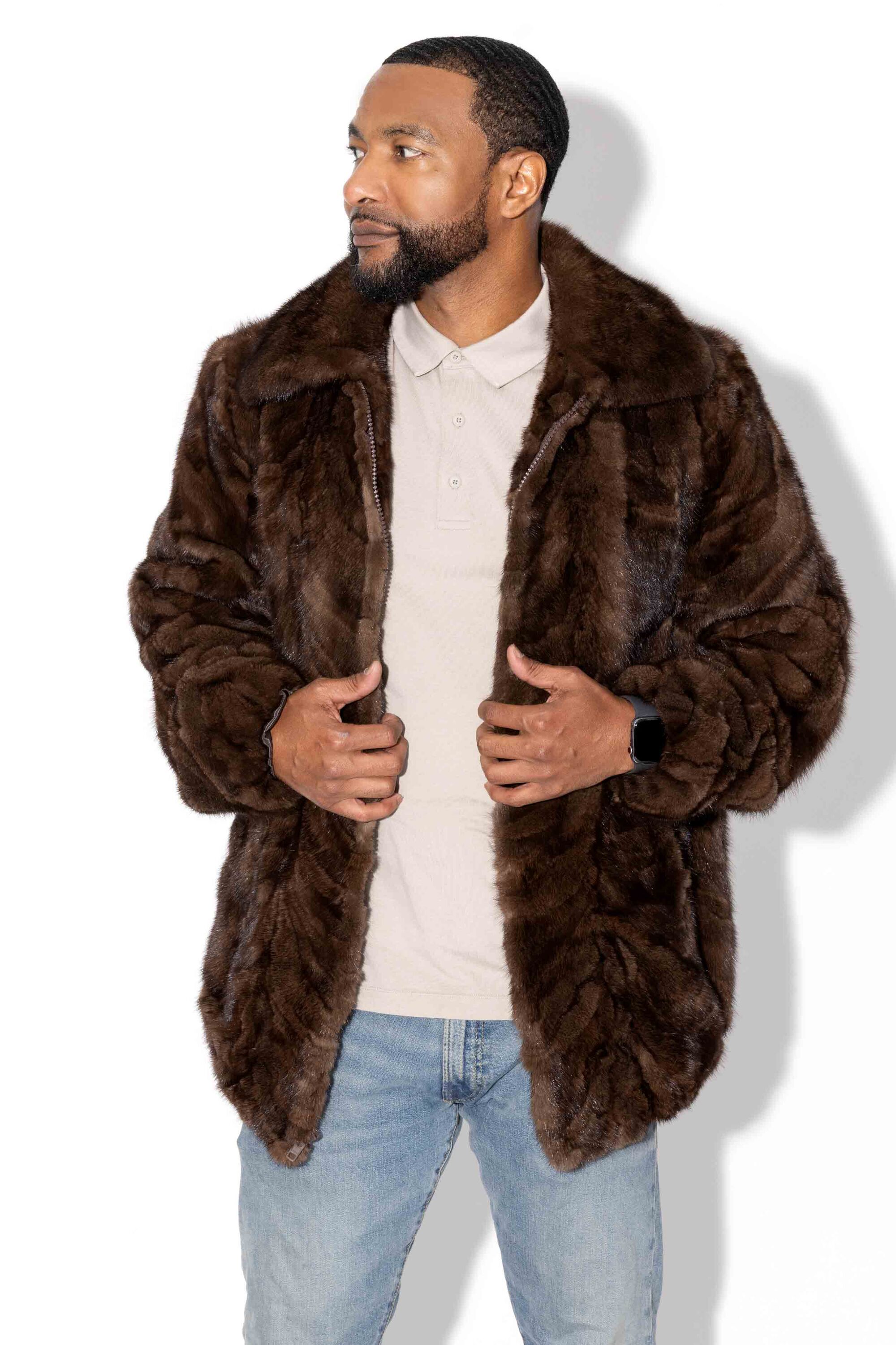 Men's Sectioned Mink Fur Bomber Jacket