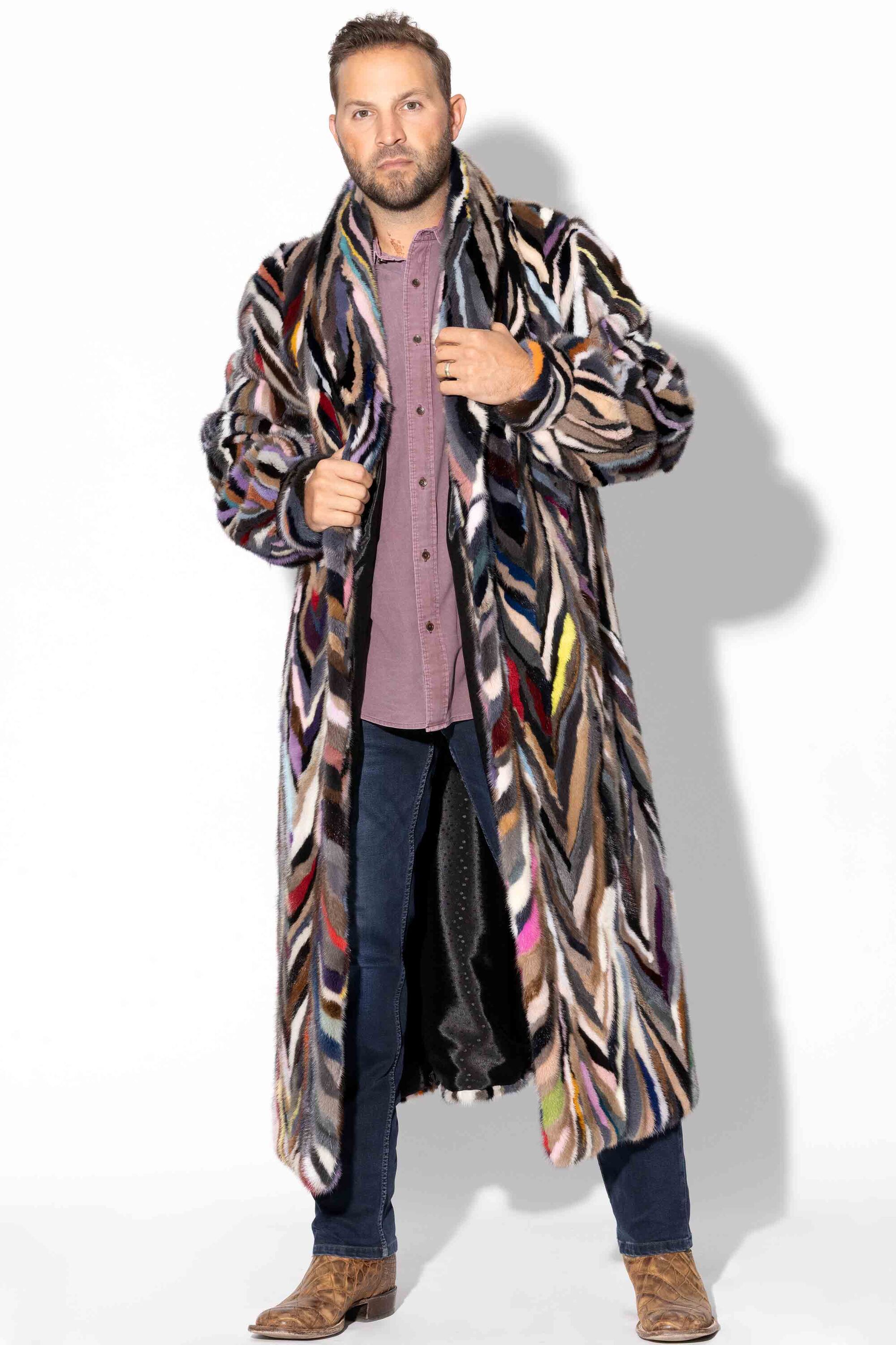 Men's Full Length Sectioned Mink Fur Coat