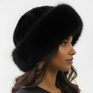 Sectioned Mink Fur Hat with Fox Fur Trim - Shop Women's Accessories Sale