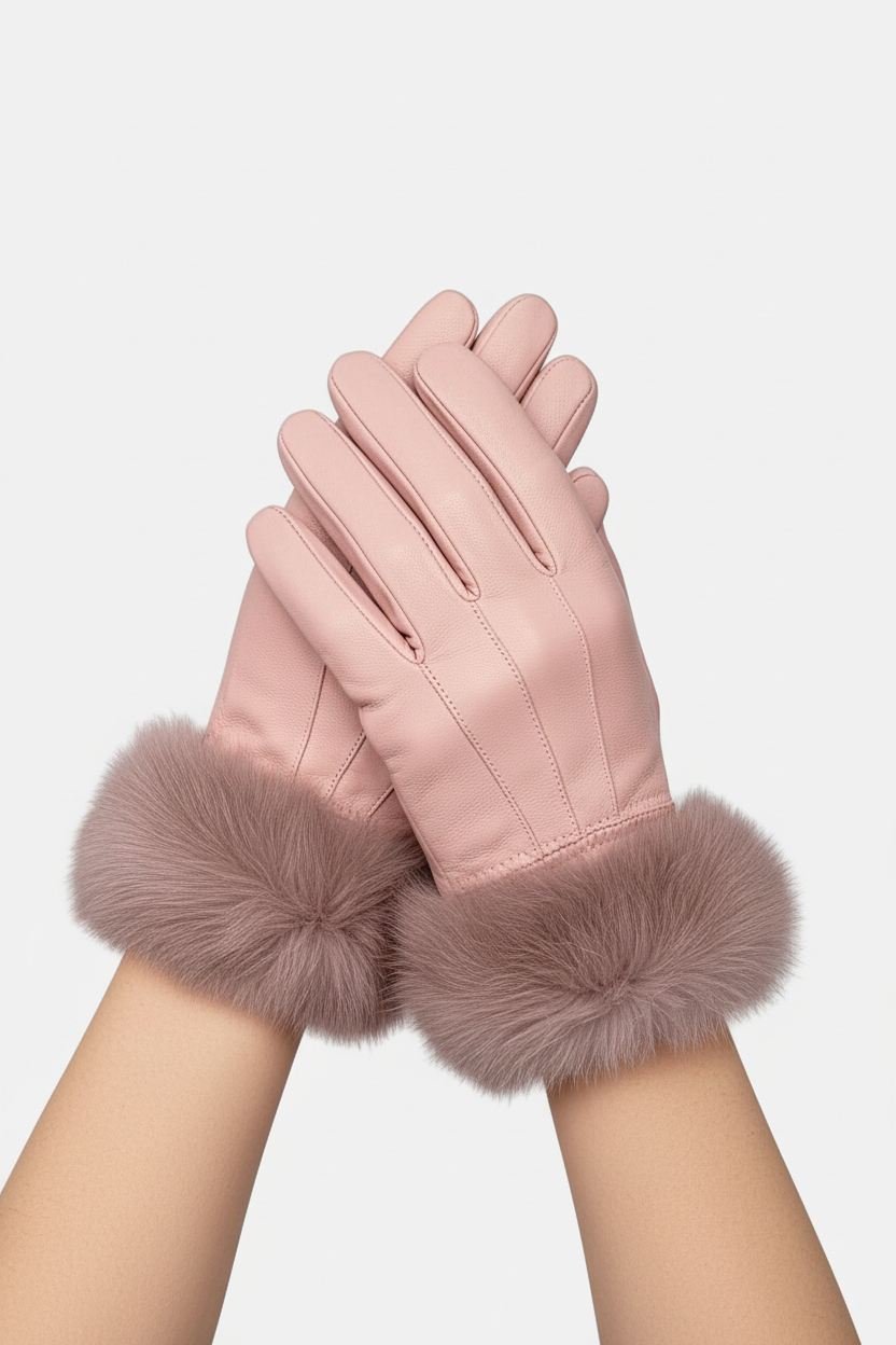 Leather Gloves with Rabbit Fur Trim