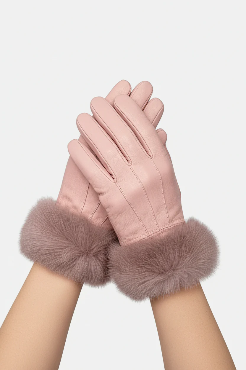 Lamb Leather Gloves with Rabbit Fur Trim