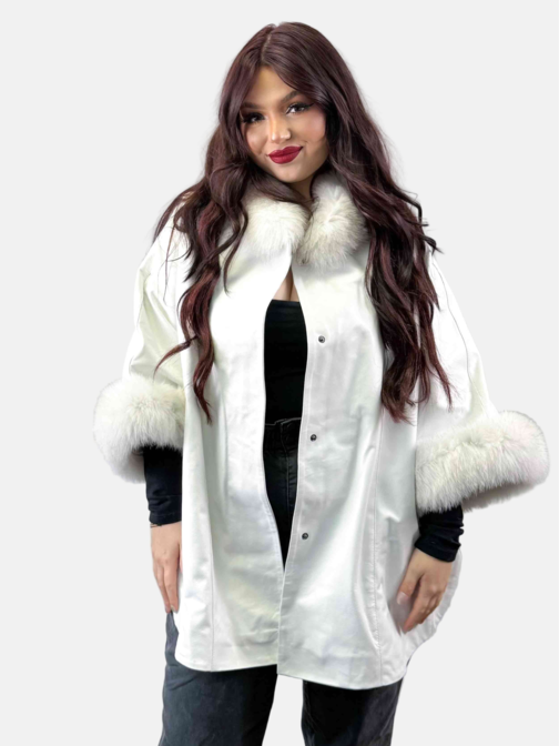 Leather Capelet with Fox Fur Trim