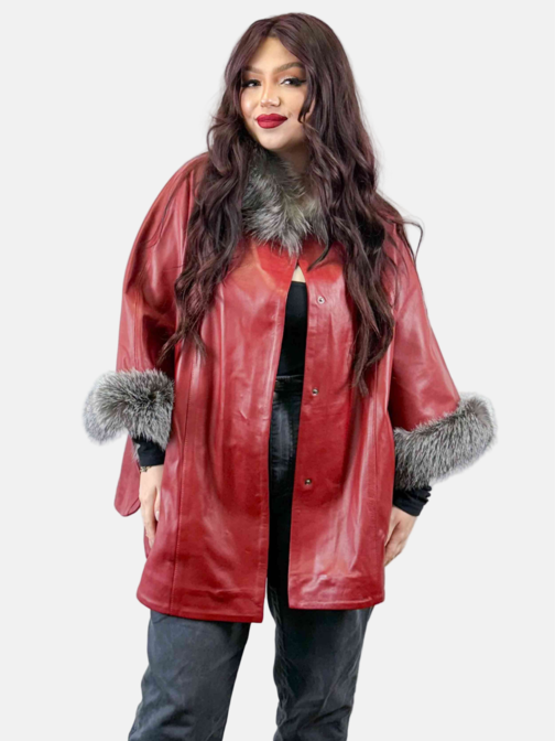 Leather Capelet with Fox Fur Trim