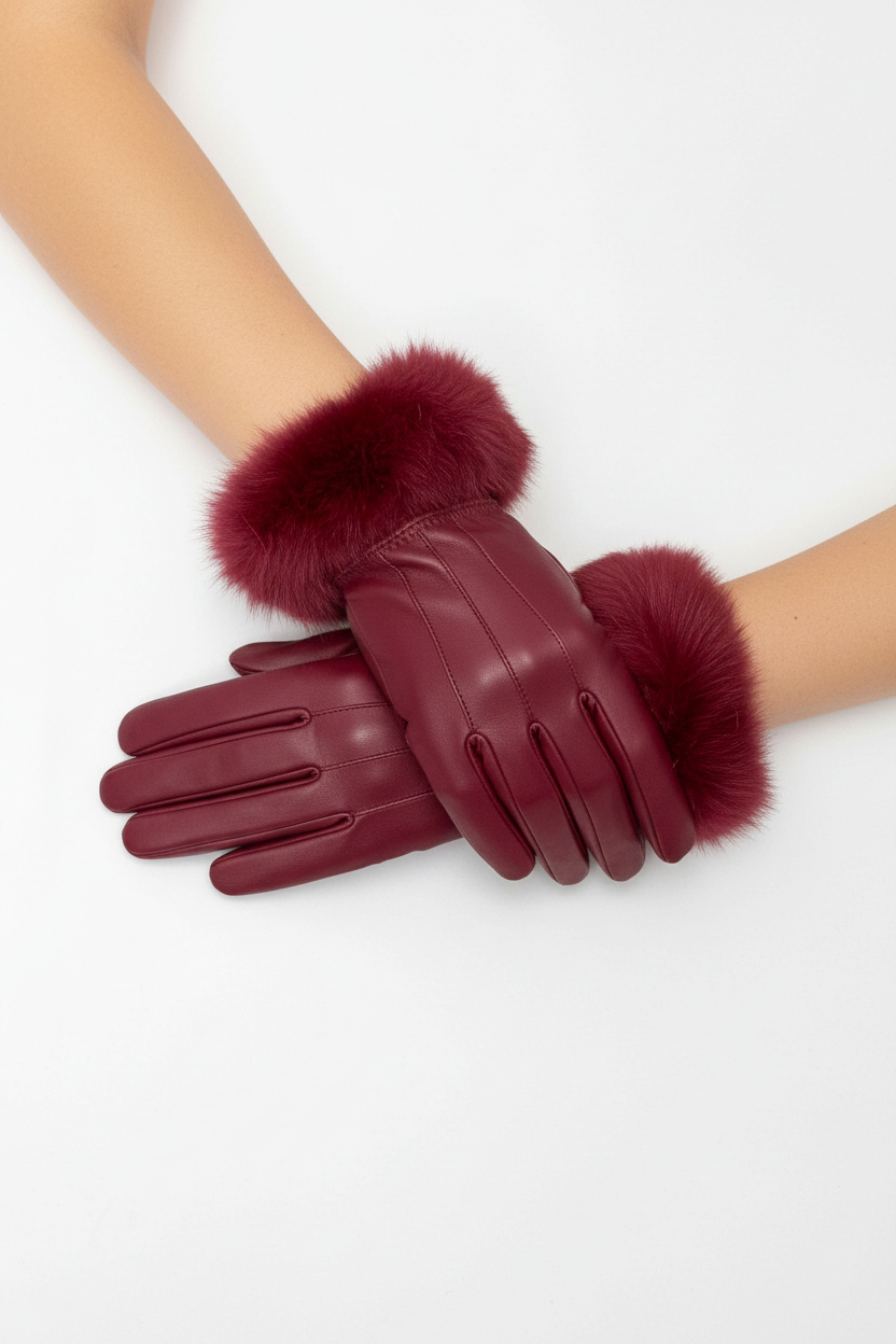 Lamb Leather Gloves with Rabbit Fur Trim