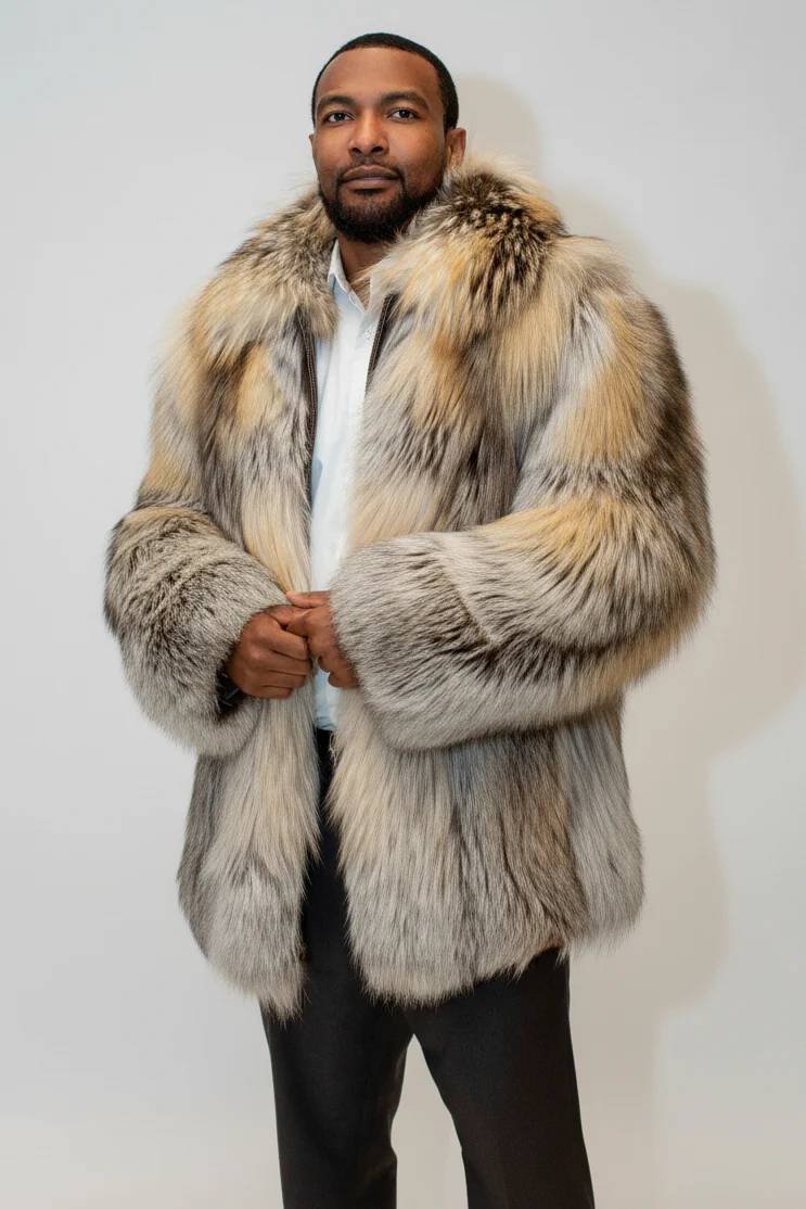 Custom-Made Men's Full Skin Fox Fur Bomber Jacket