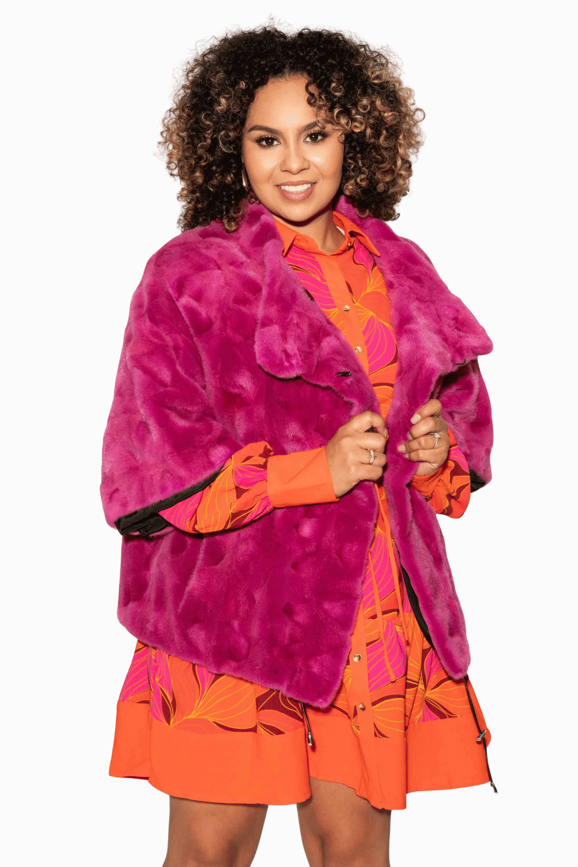 Sectioned Mink Fur Capelet with Standup Collar