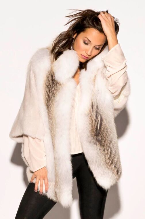Women's Mink Fur Cape with Fox Fur