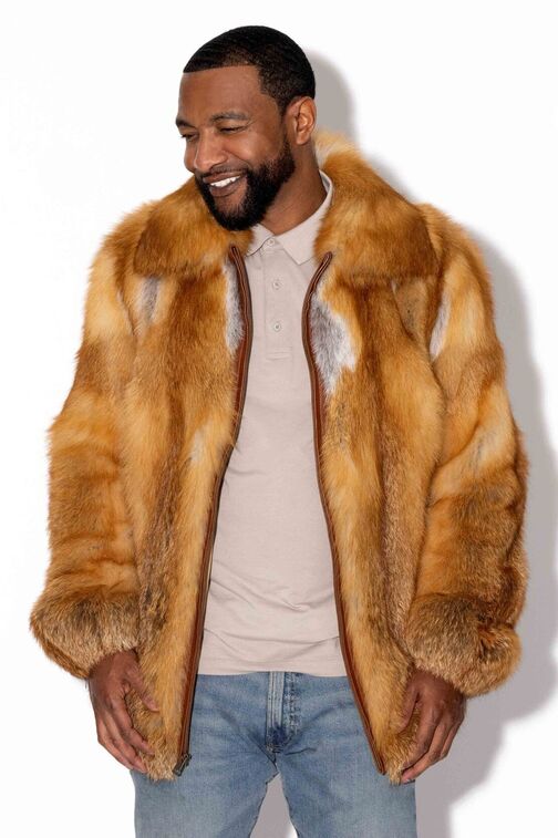 Men's Natural red fox fur bomber jacket