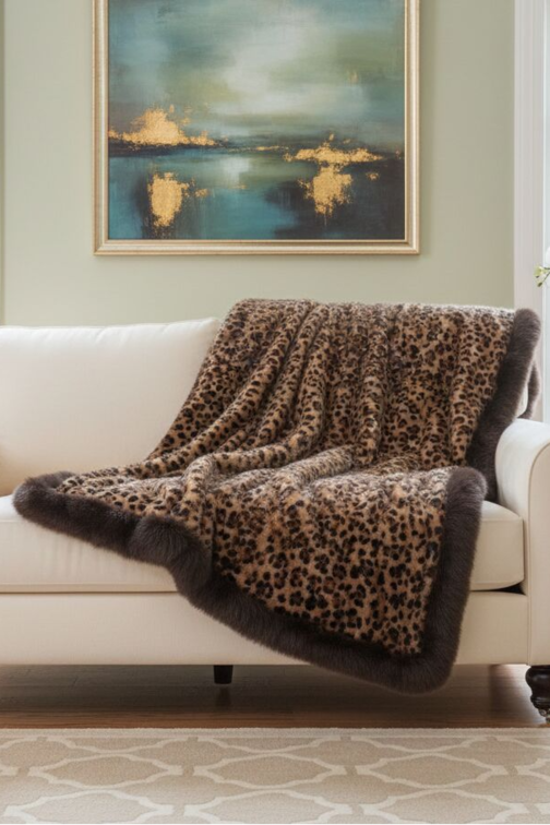 Leopard Print Mink Fur Blanket