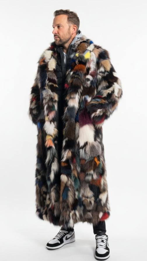 Men's Full Length Sectioned Fox fur coat
