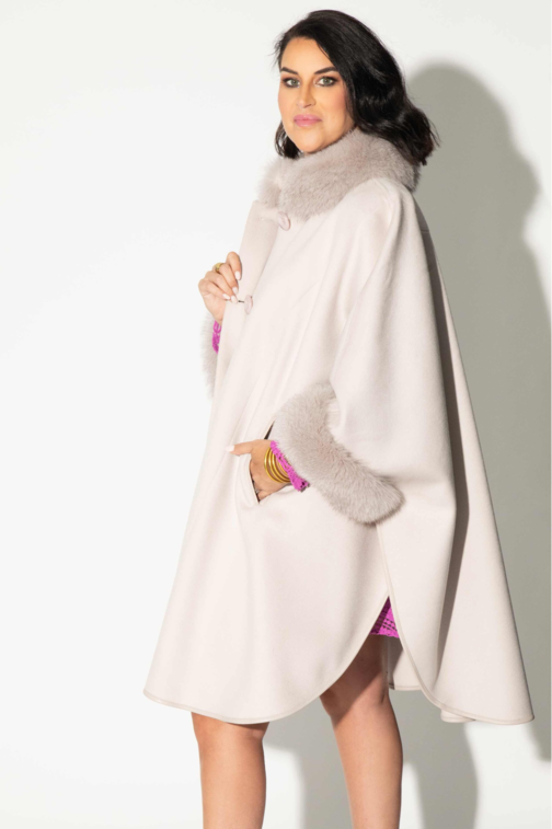 Cashmere & Wool Blend Cape with Fox Fur Trim